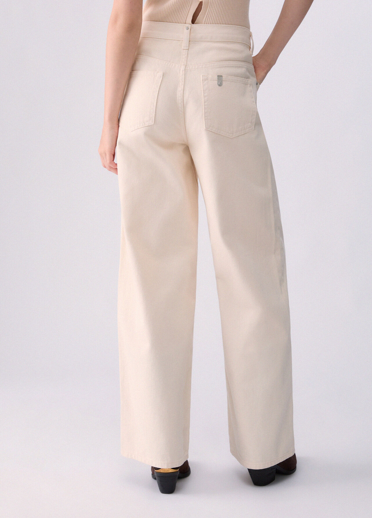 Pantalone straight con cintone asimmetrico - ANGORA CREAM
