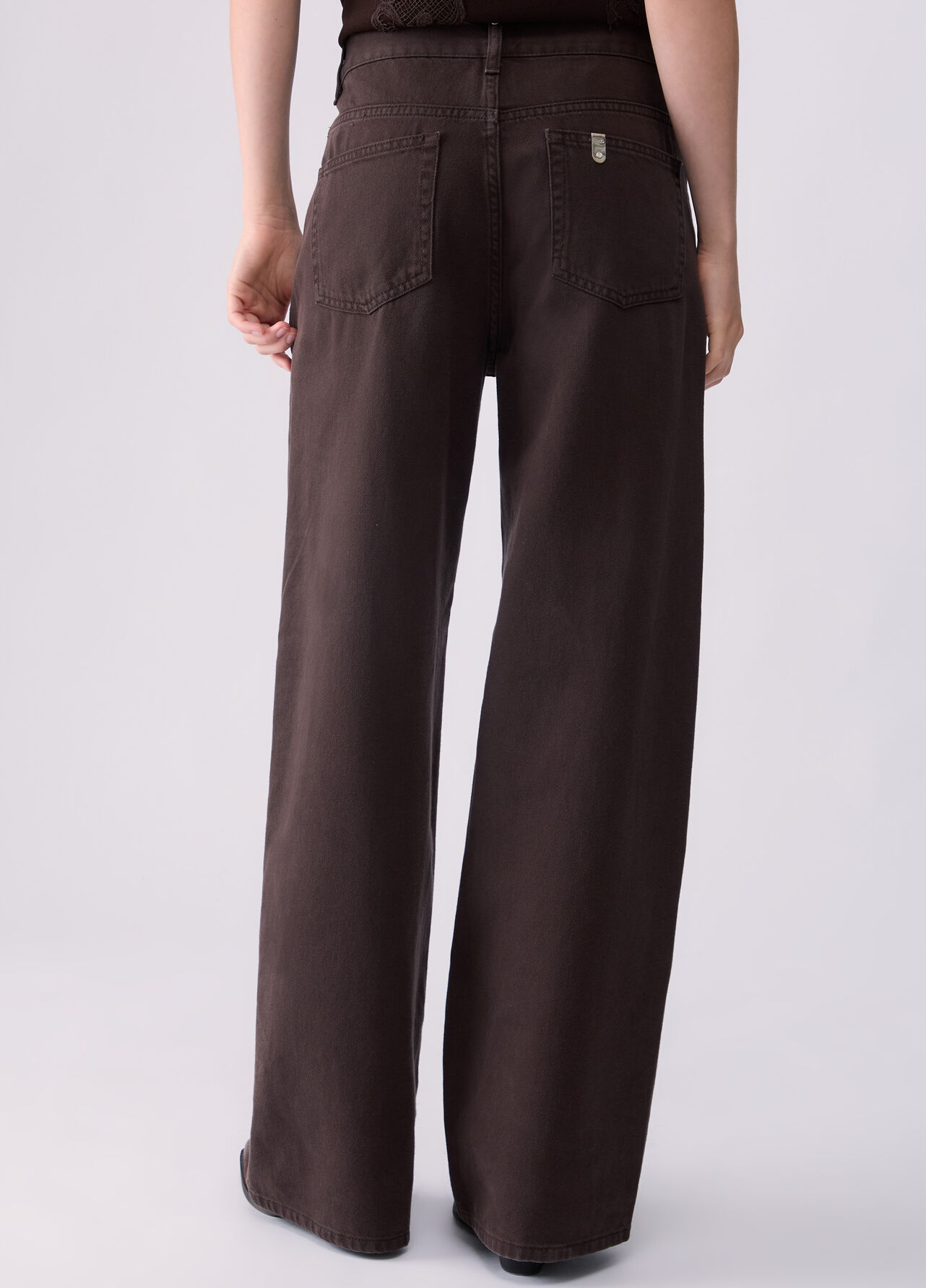 Pantalone straight con cintone asimmetrico - DARK BROWN
