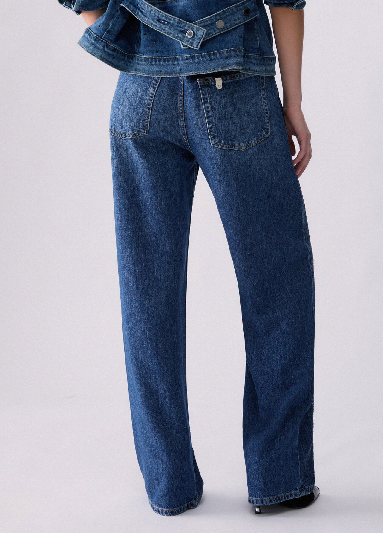 Jeans straight con strass - BLUE DENIM
