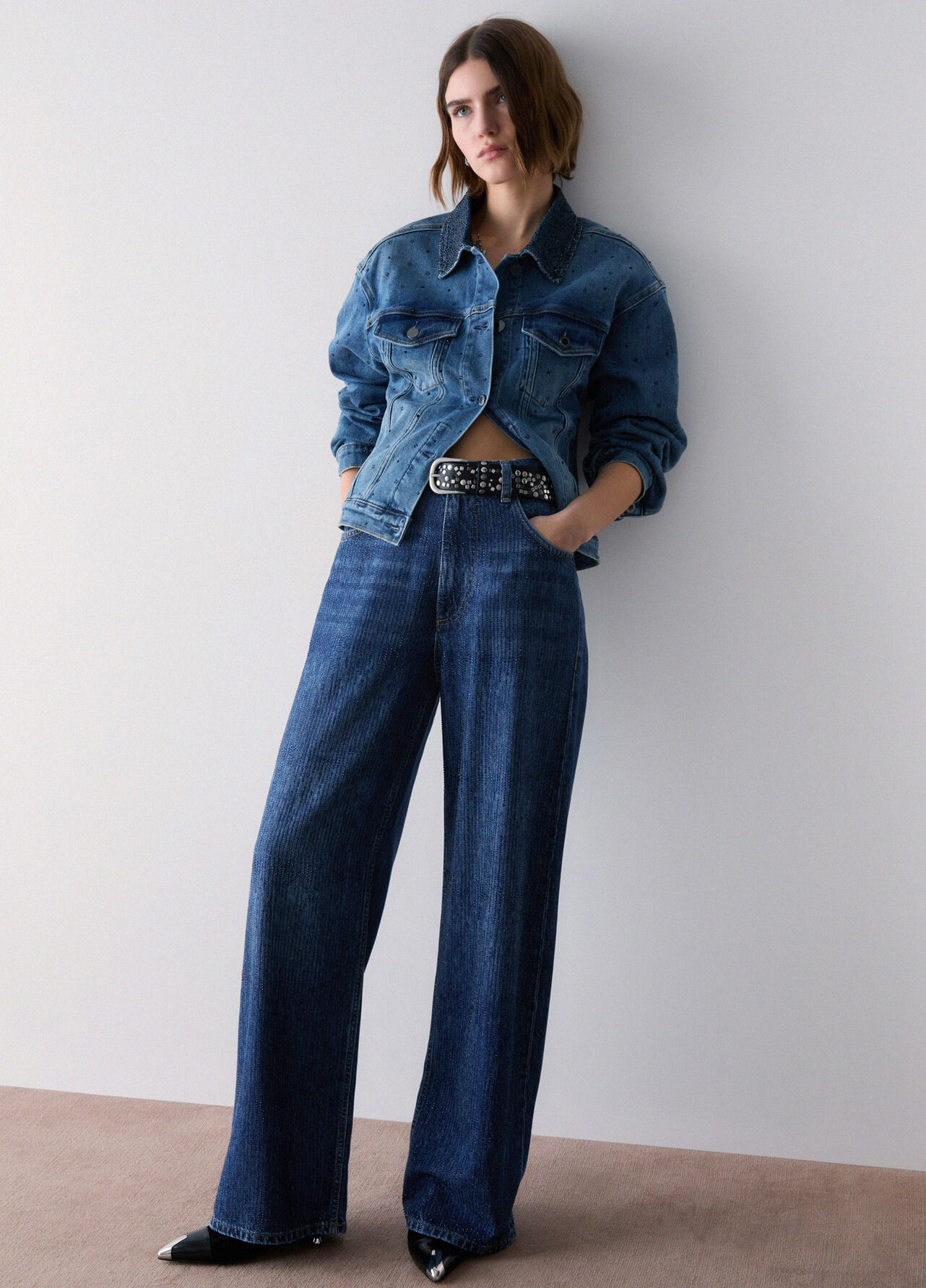 Jeans straight con strass - BLUE DENIM