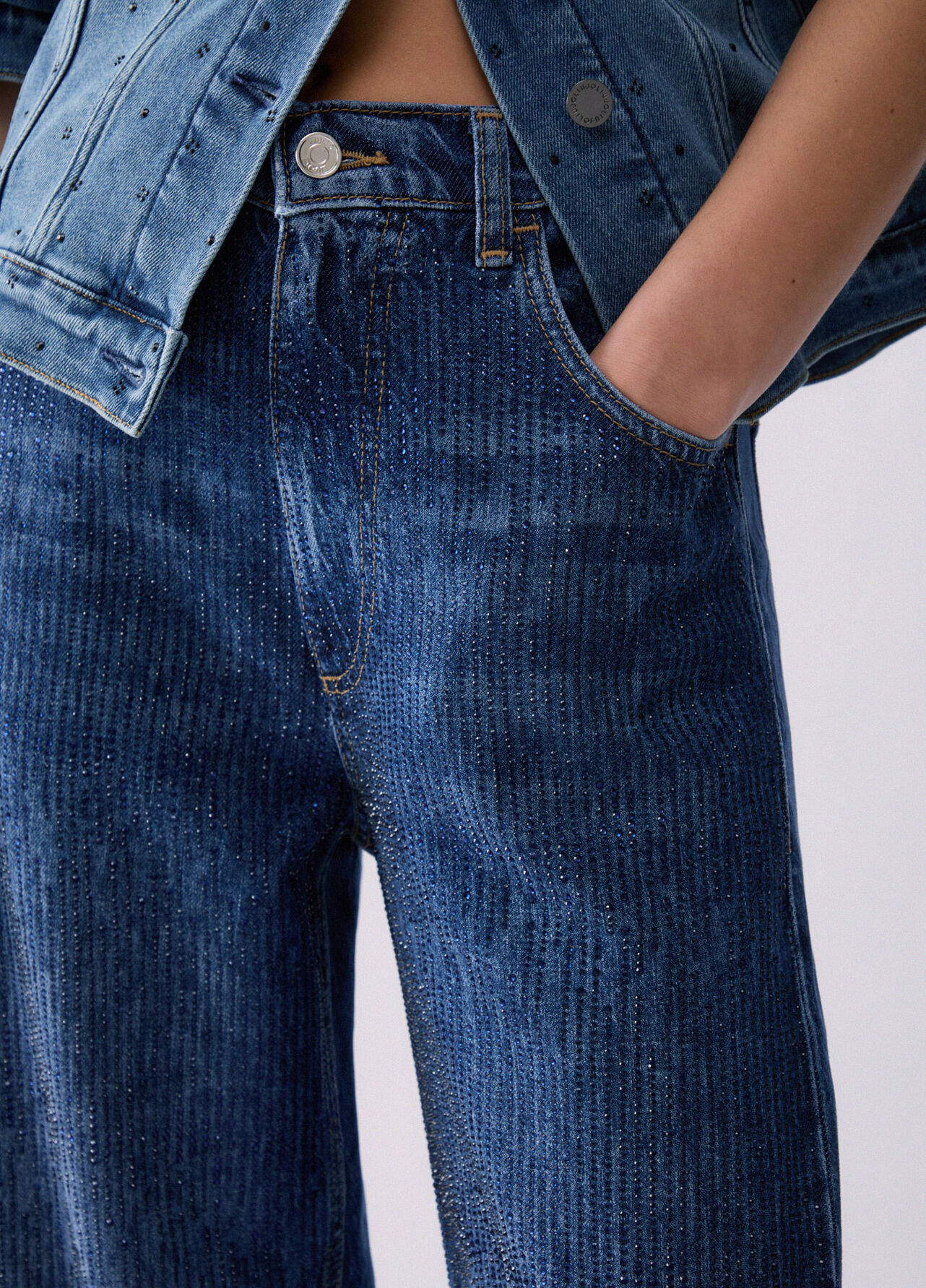 Jeans straight con strass - BLUE DENIM