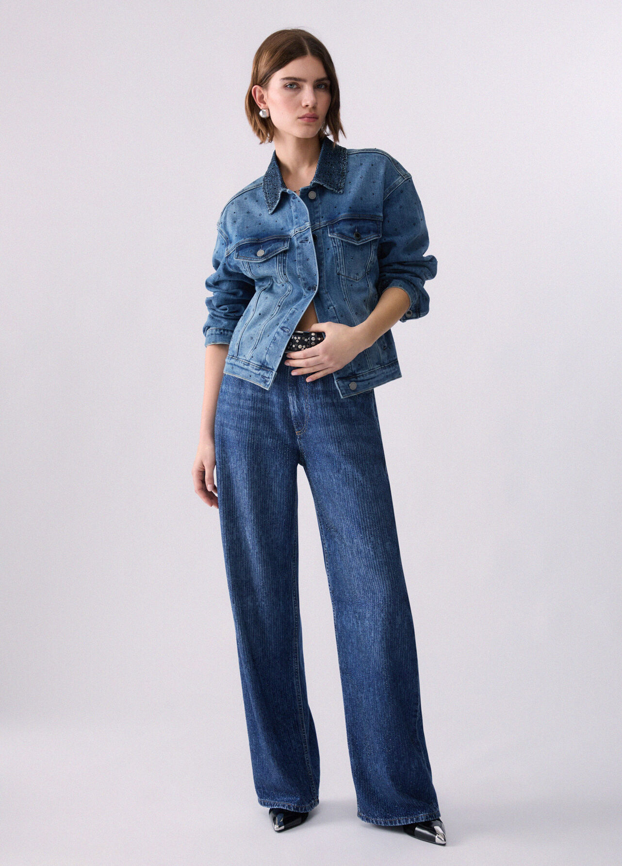 Jeans straight con strass - BLUE DENIM