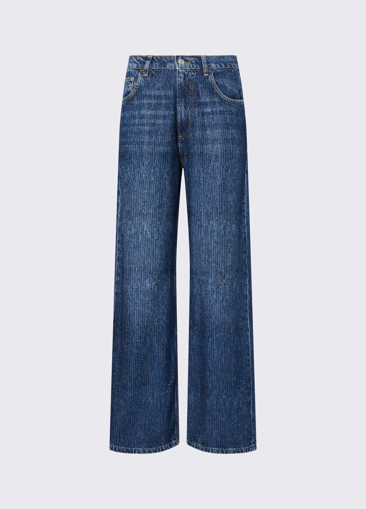 Jeans straight con strass - BLUE DENIM