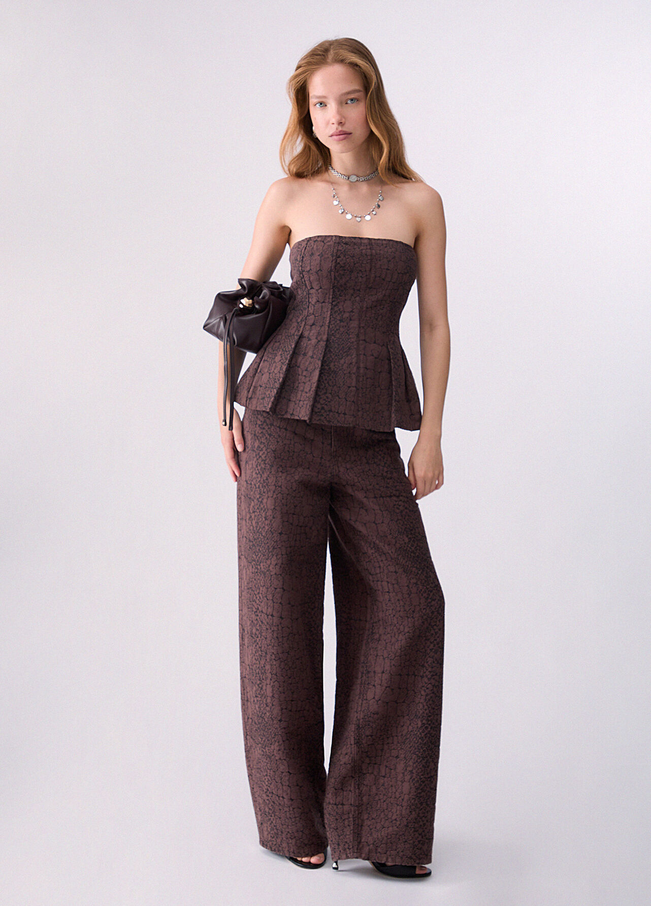 Pantaloni balloon jacquard - BROWN