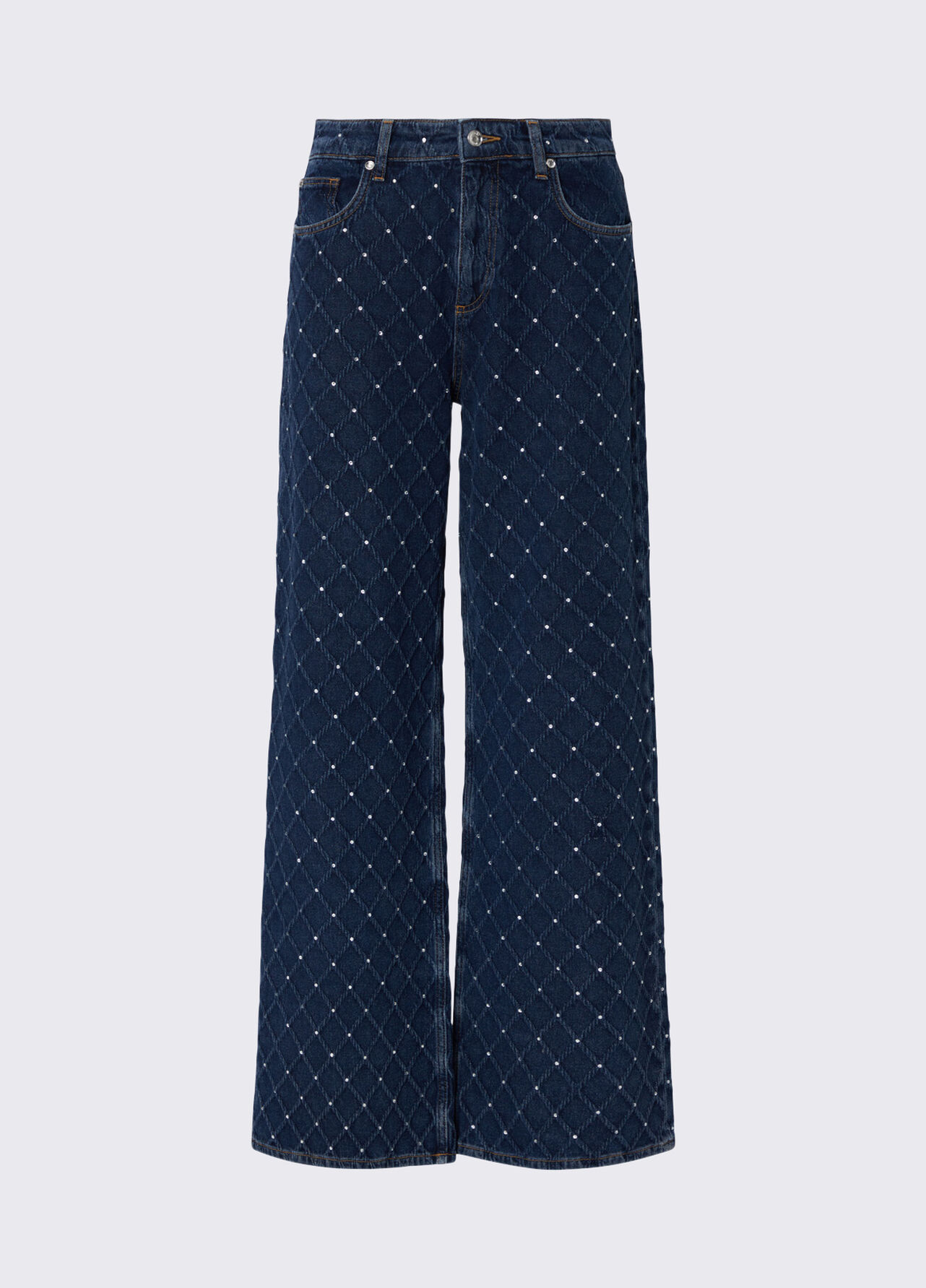 Jeans straight matelassé con strass - BLUE DENIM