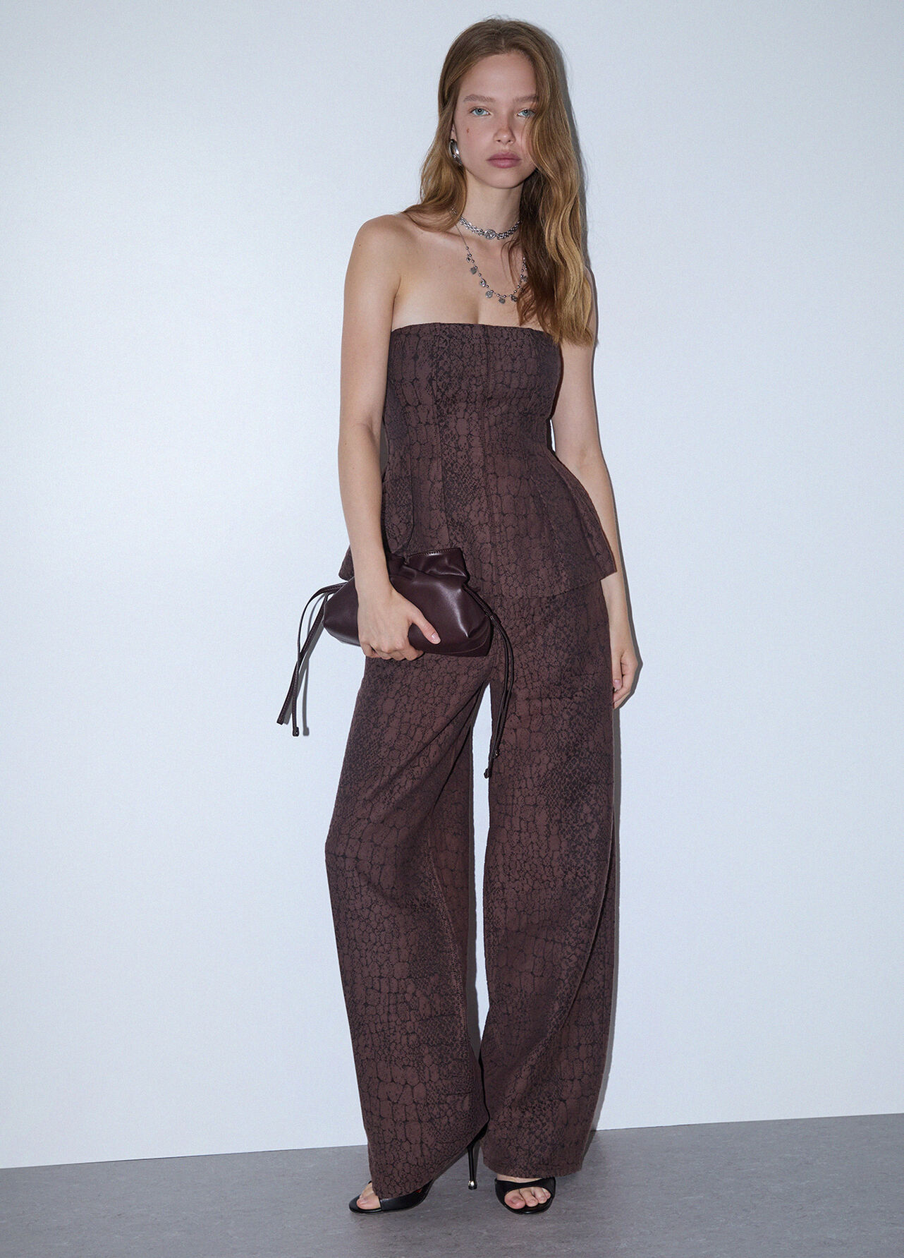 Pantaloni balloon jacquard - BROWN