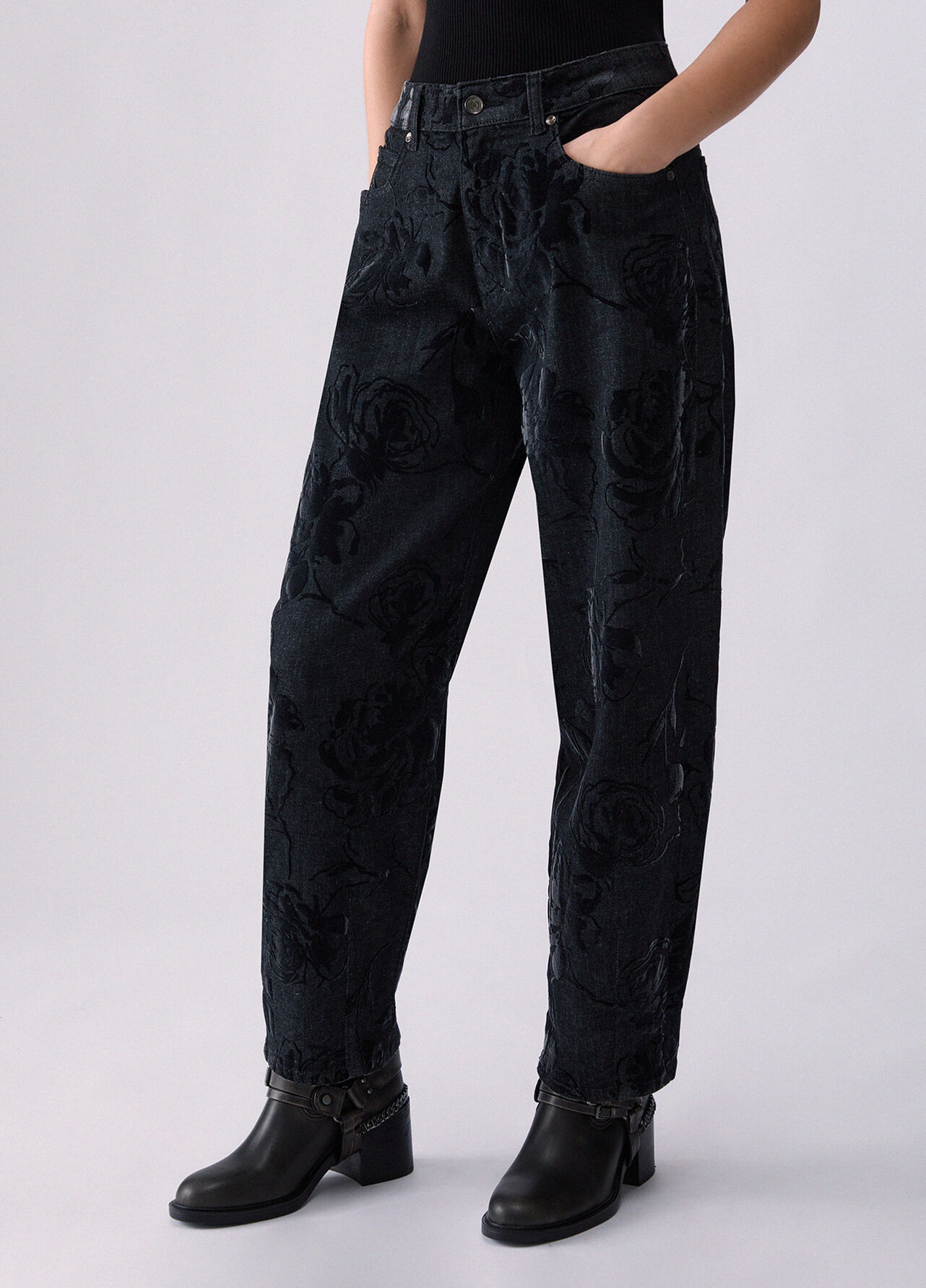 Pantaloni balloon con stampa floccata - BLACK DENIM