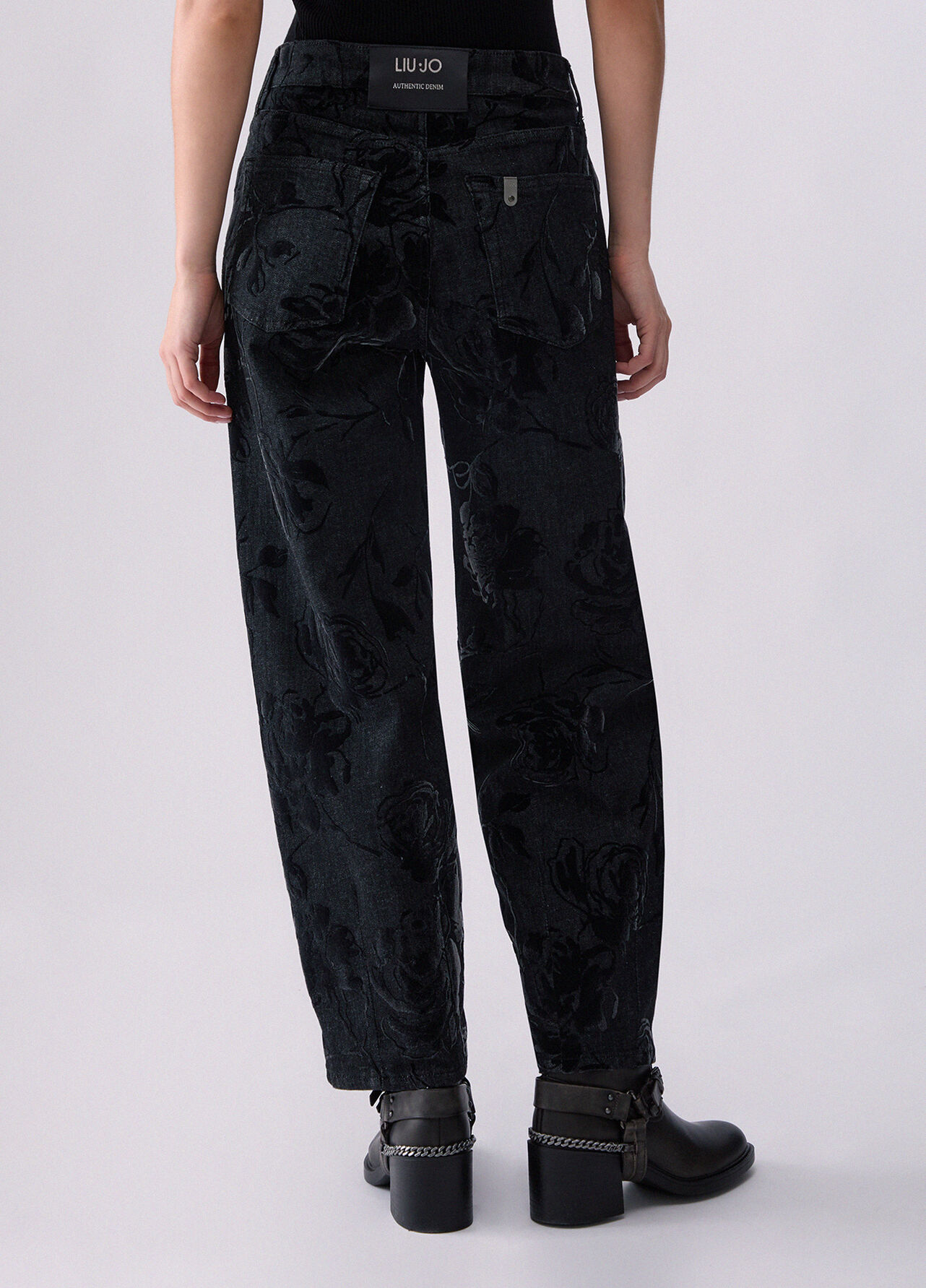 Pantaloni balloon con stampa floccata - BLACK DENIM