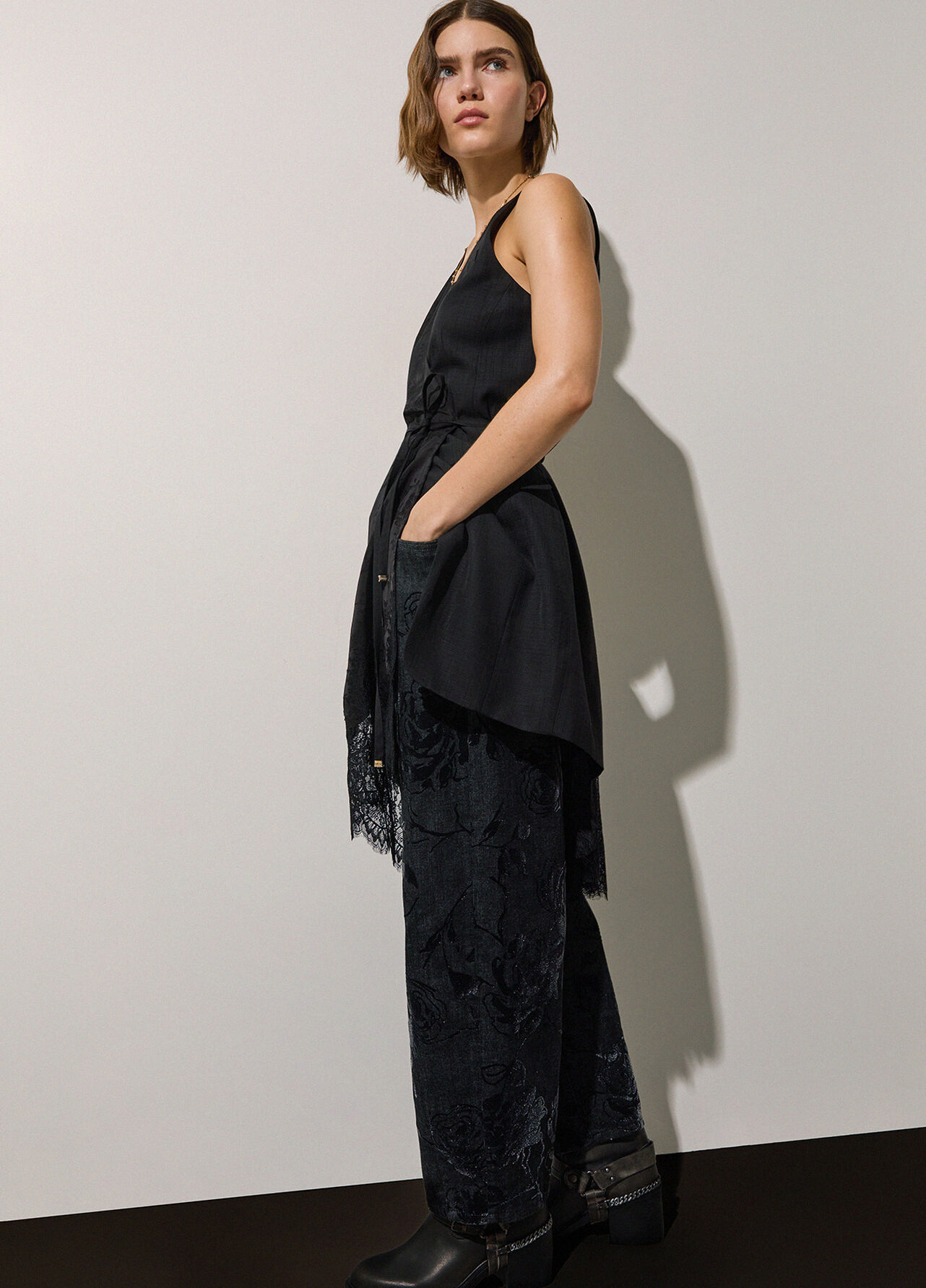 Pantaloni balloon con stampa floccata - BLACK DENIM