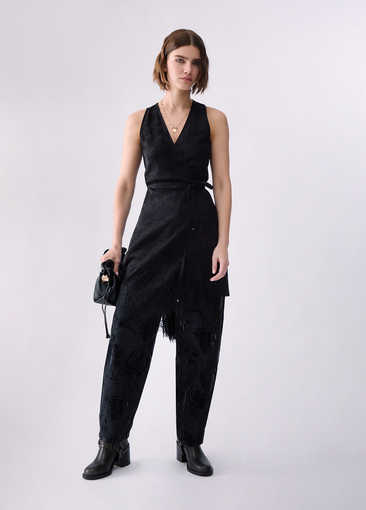 Pantaloni balloon con stampa floccata - BLACK DENIM