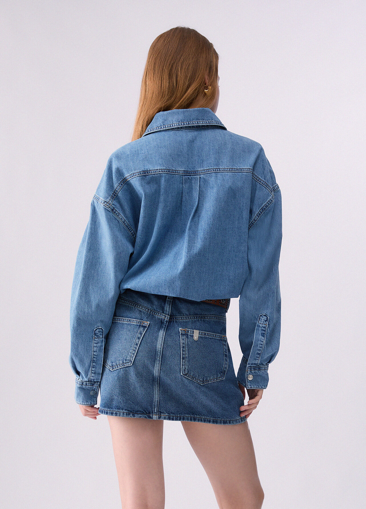 Abito corto in denim con cintura - BLUE DENIM