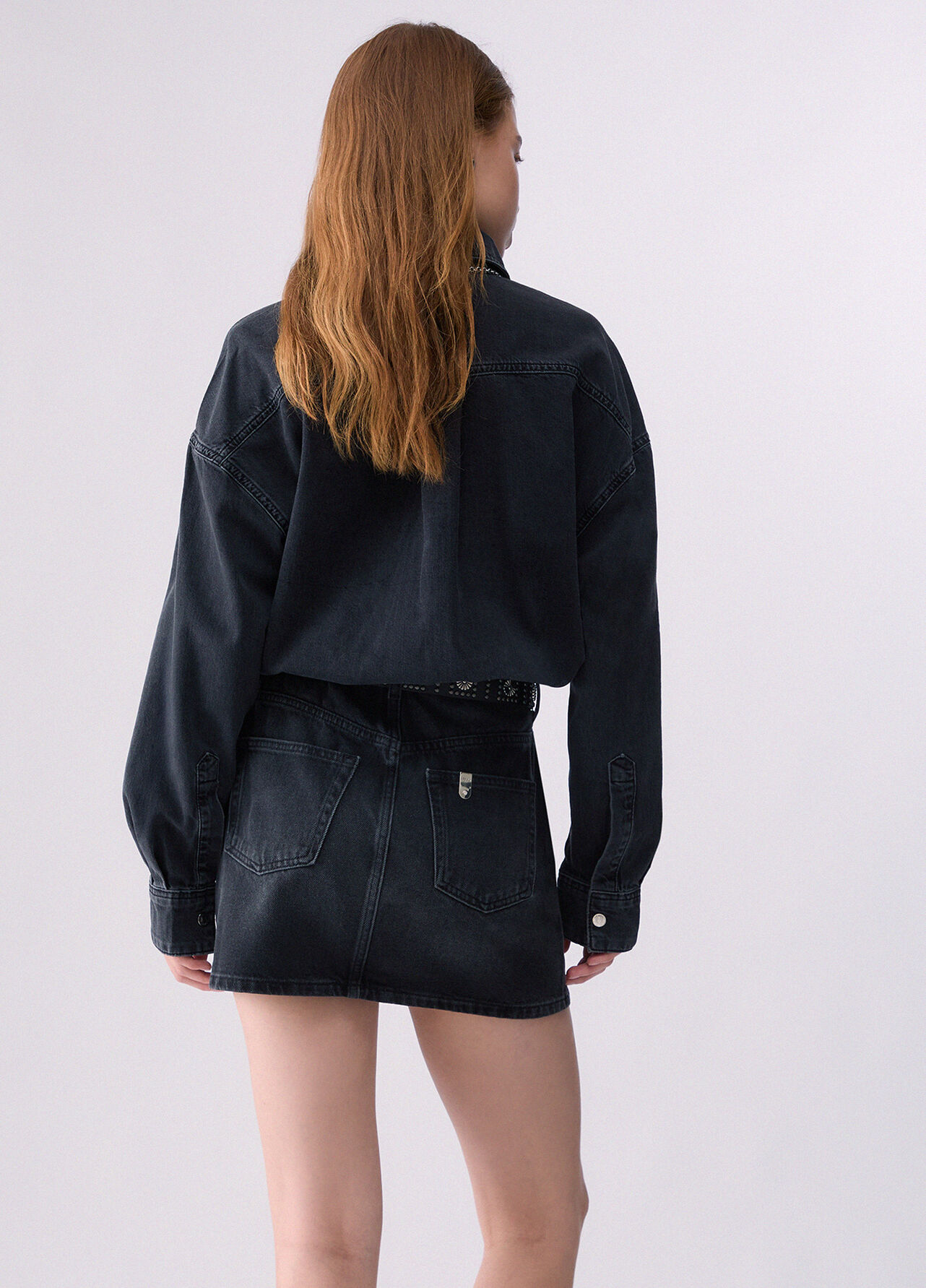 Abito corto in denim con cintura - BLACK DENIM