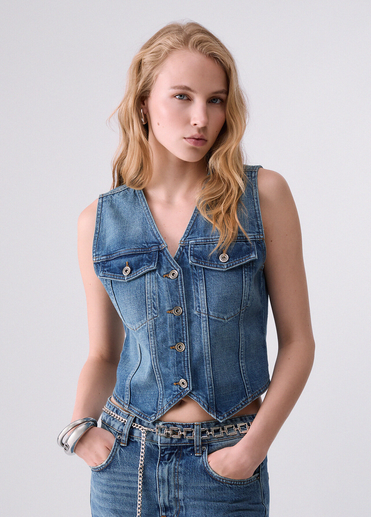 Gilet in denim - BLUE DENIM