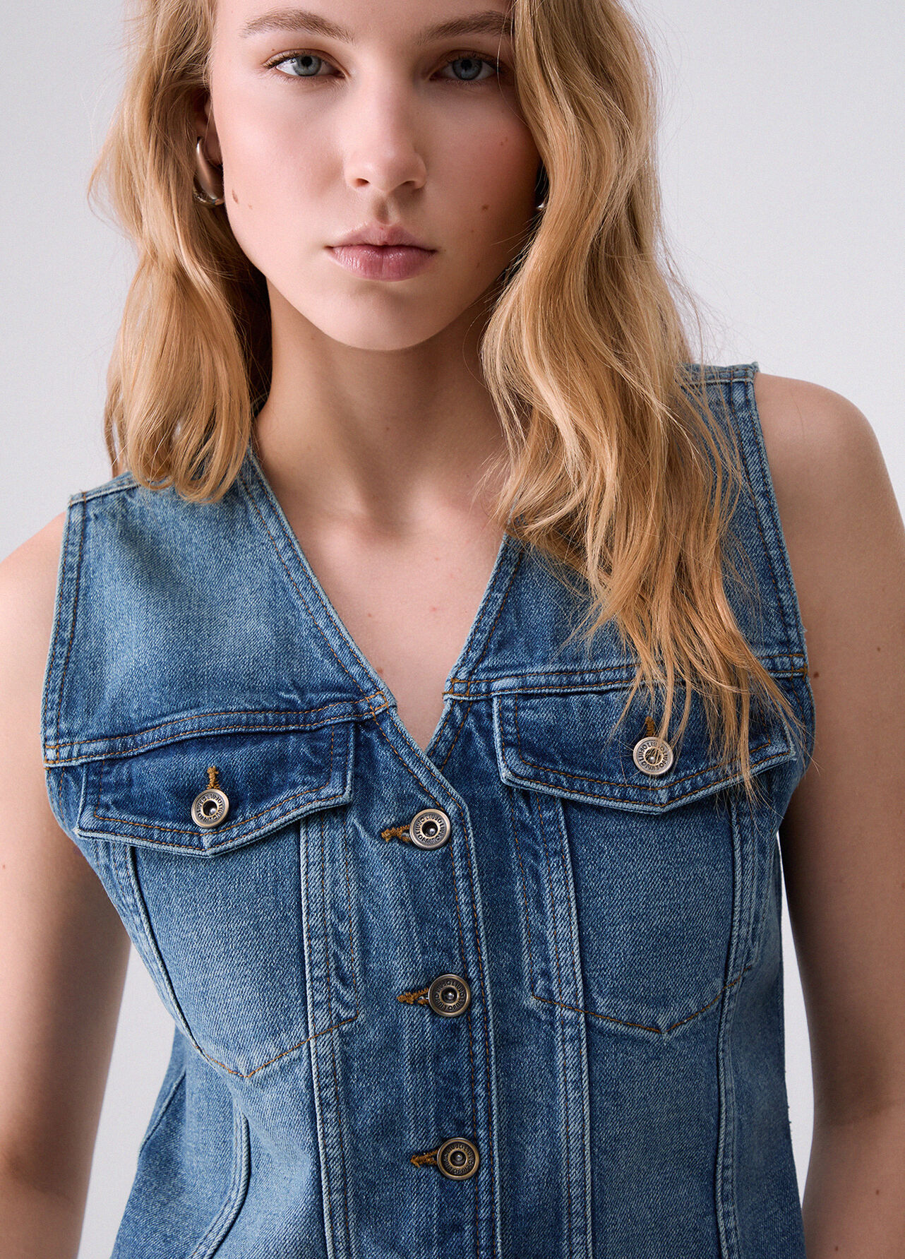 Gilet in denim - BLUE DENIM