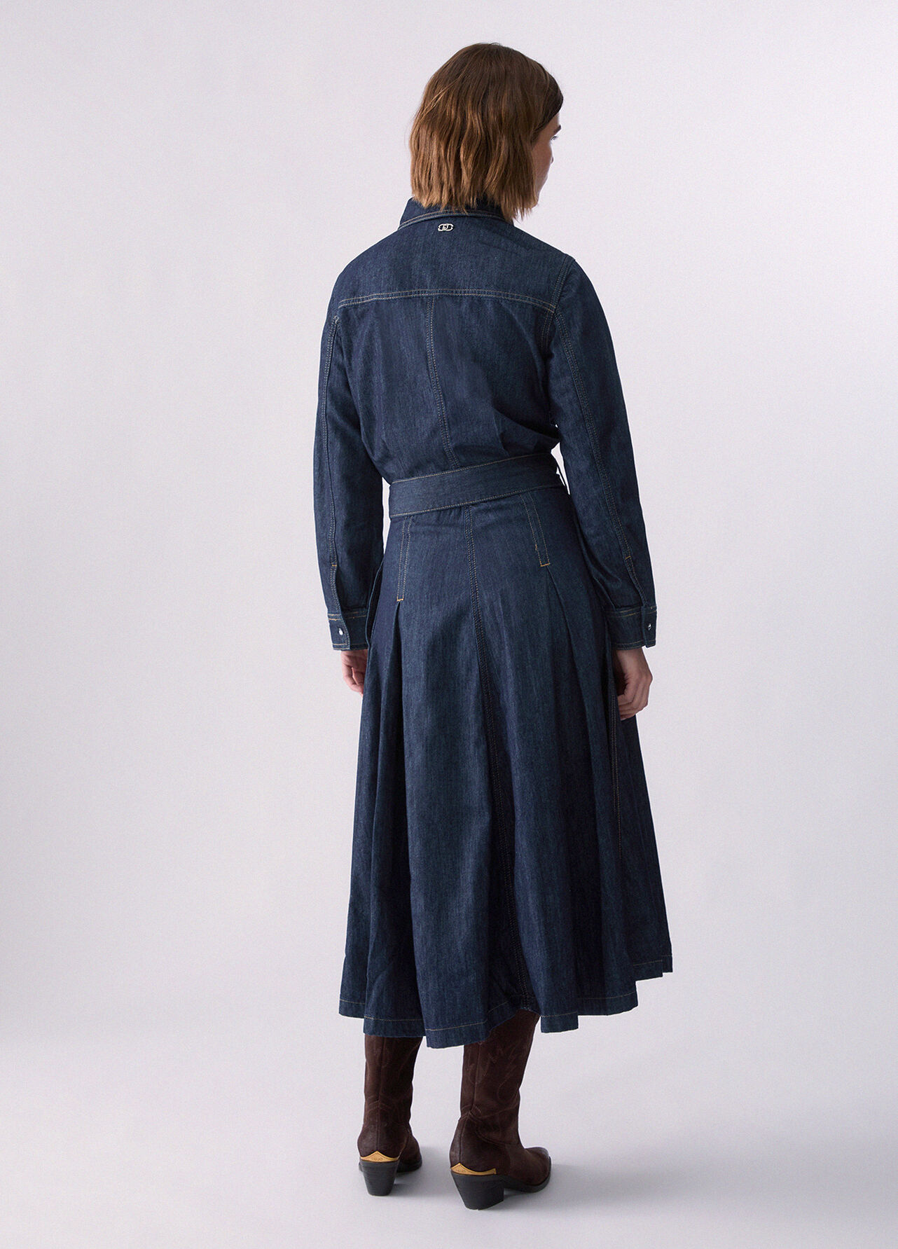Abito lungo chemisier in denim - BLUE DENIM