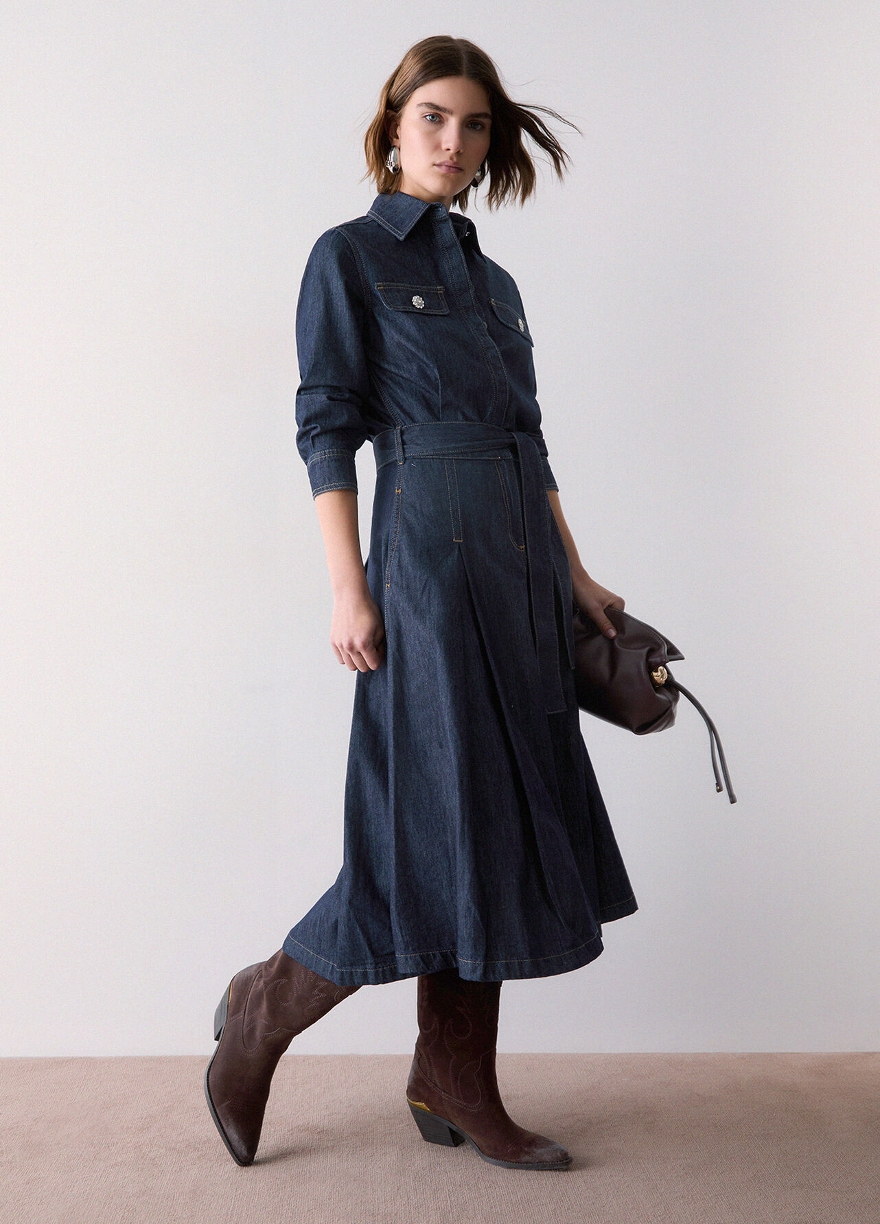 Abito lungo chemisier in denim - BLUE DENIM
