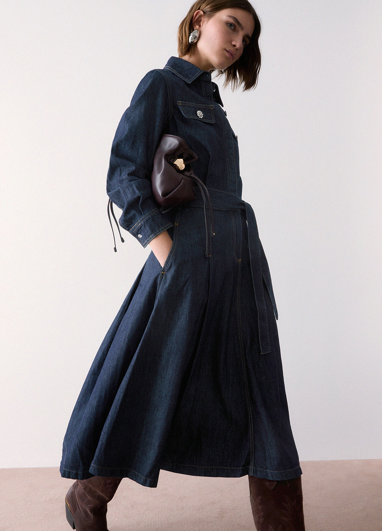 Abito lungo chemisier in denim - BLUE DENIM