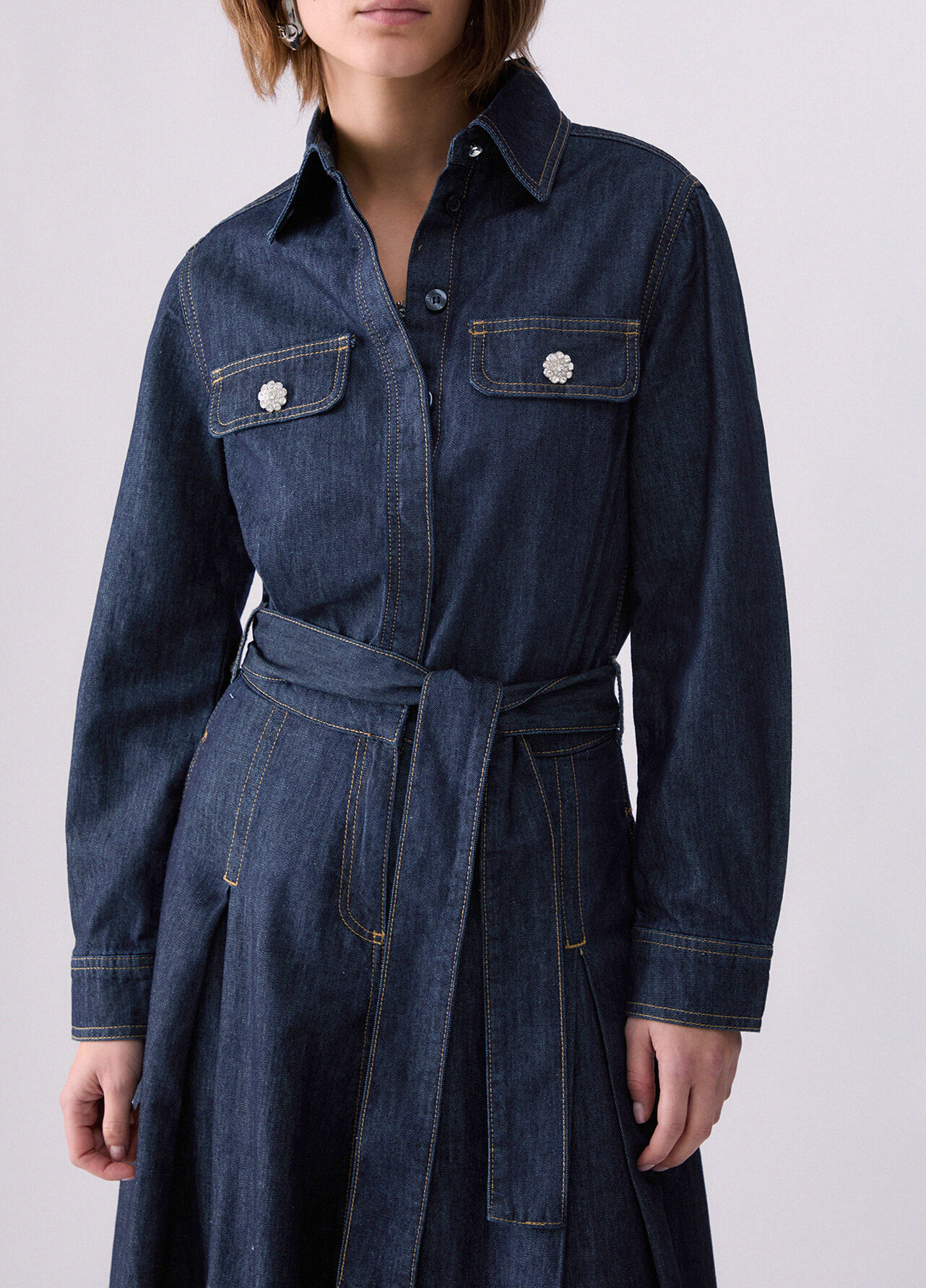 Abito lungo chemisier in denim - BLUE DENIM