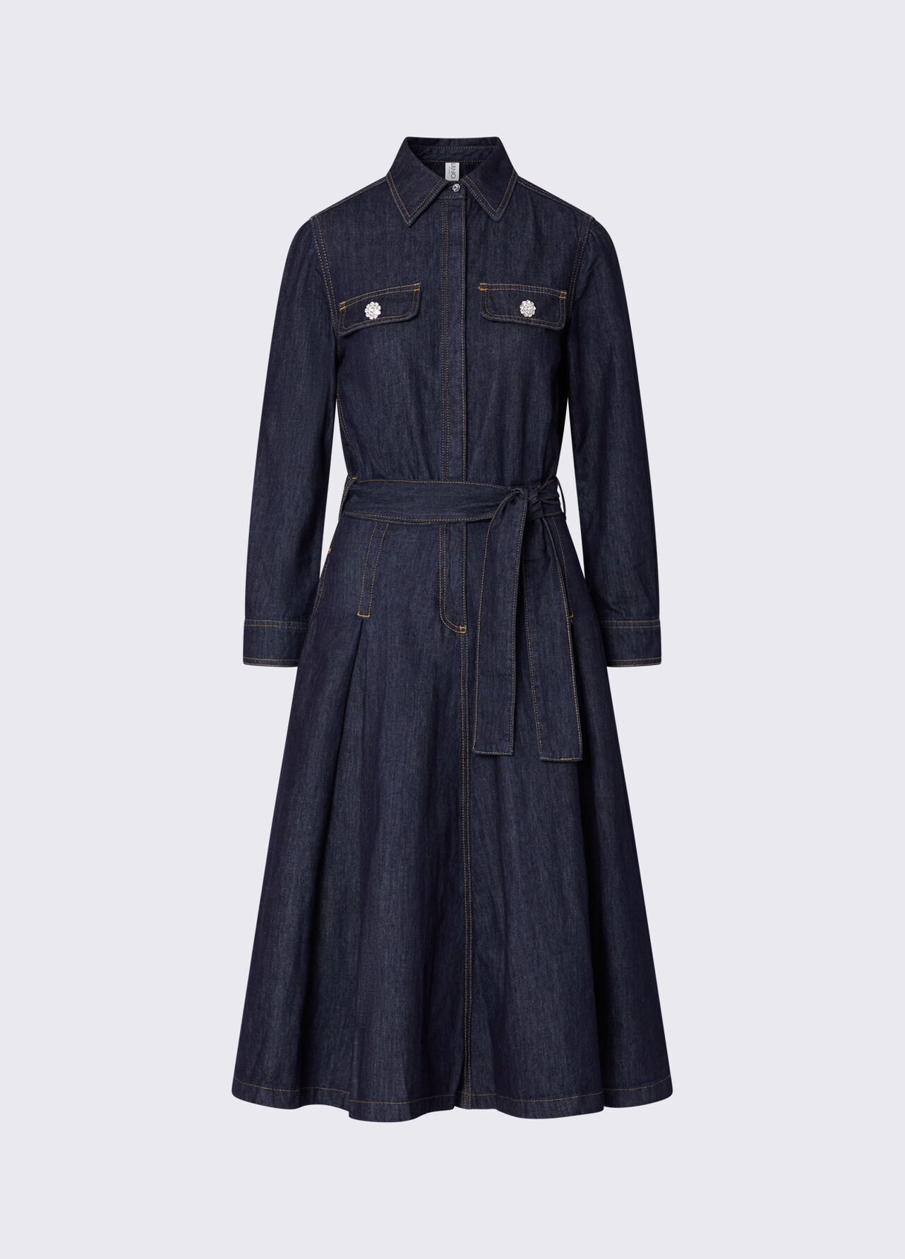 Abito lungo chemisier in denim - BLUE DENIM