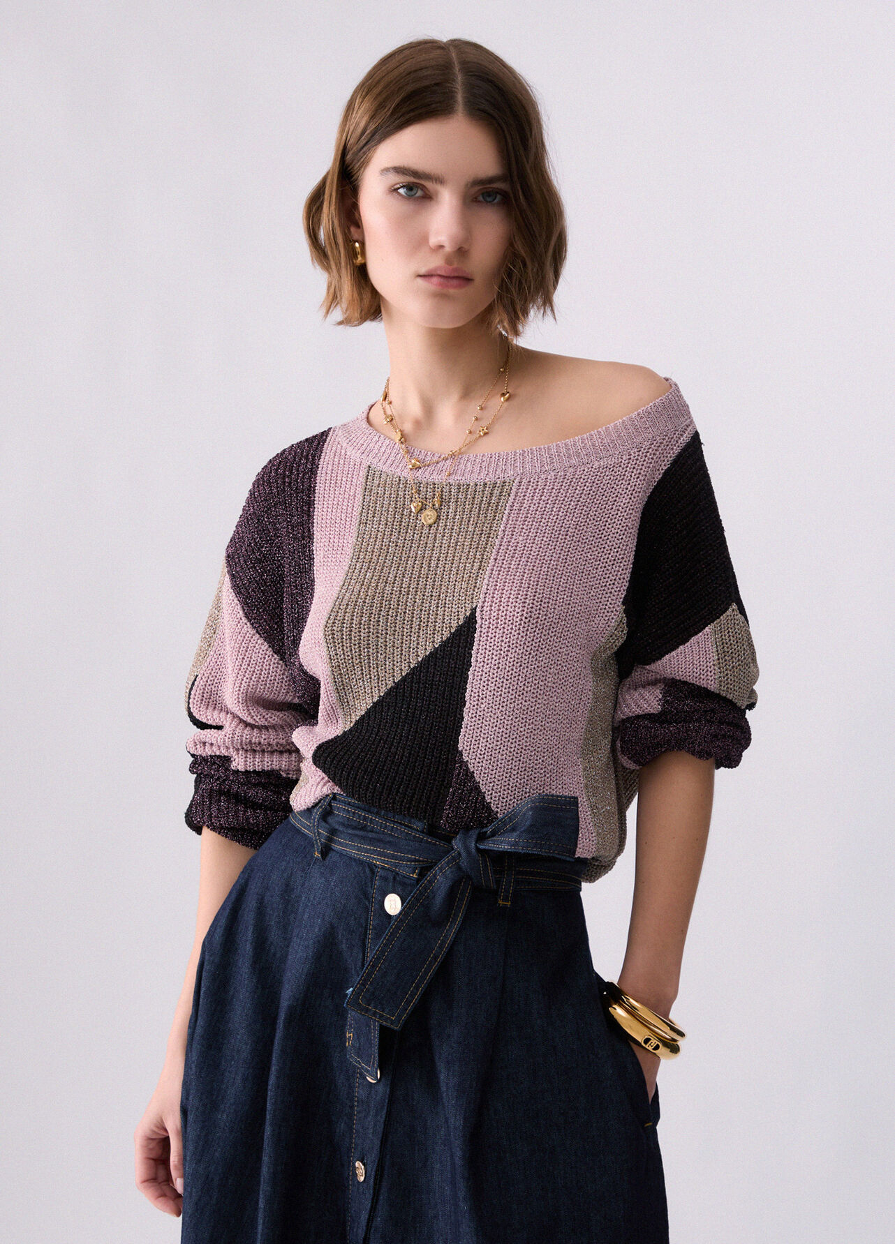 Maglia con intarsi lamé - PINK
