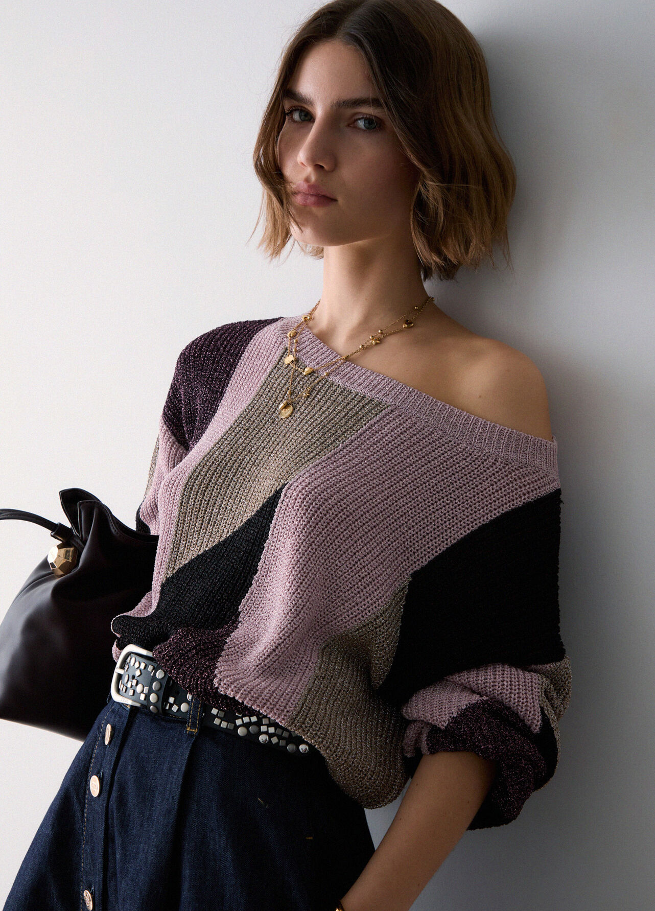 Maglia con intarsi lamé - PINK