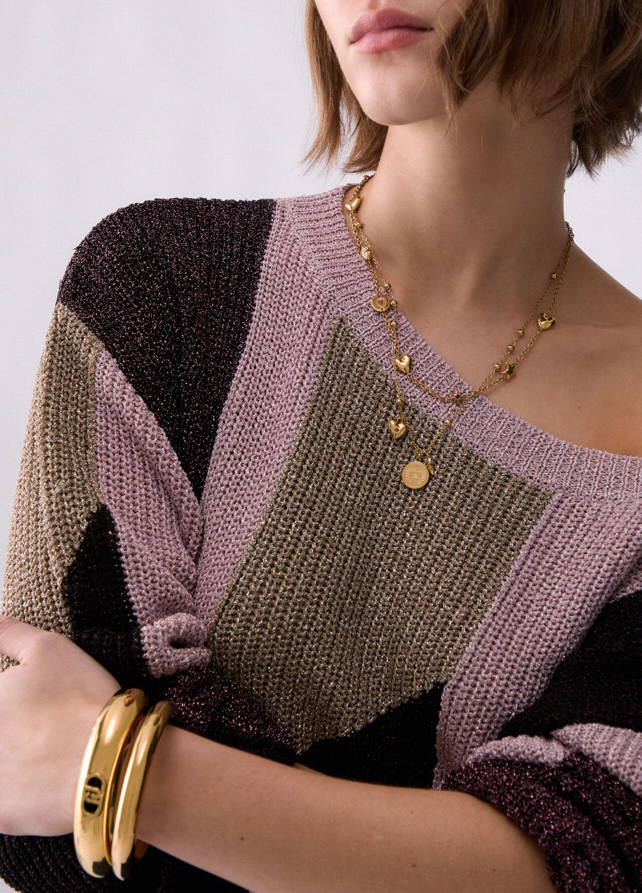 Maglia con intarsi lamé - PINK