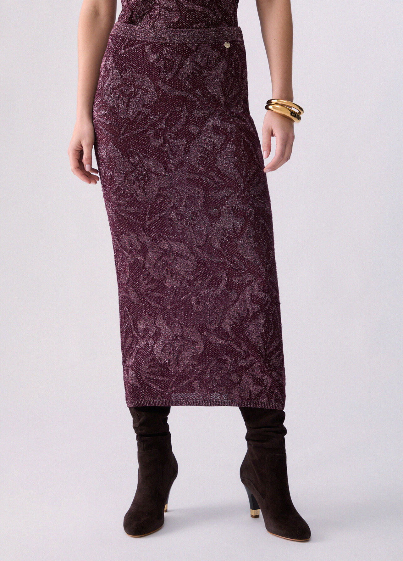 Longuette in pizzo lamé - AUBERGINE
