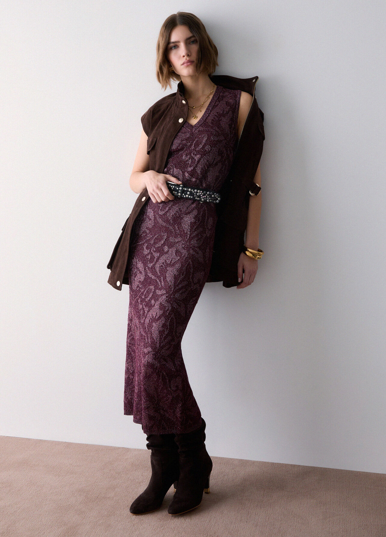 Longuette in pizzo lamé - AUBERGINE