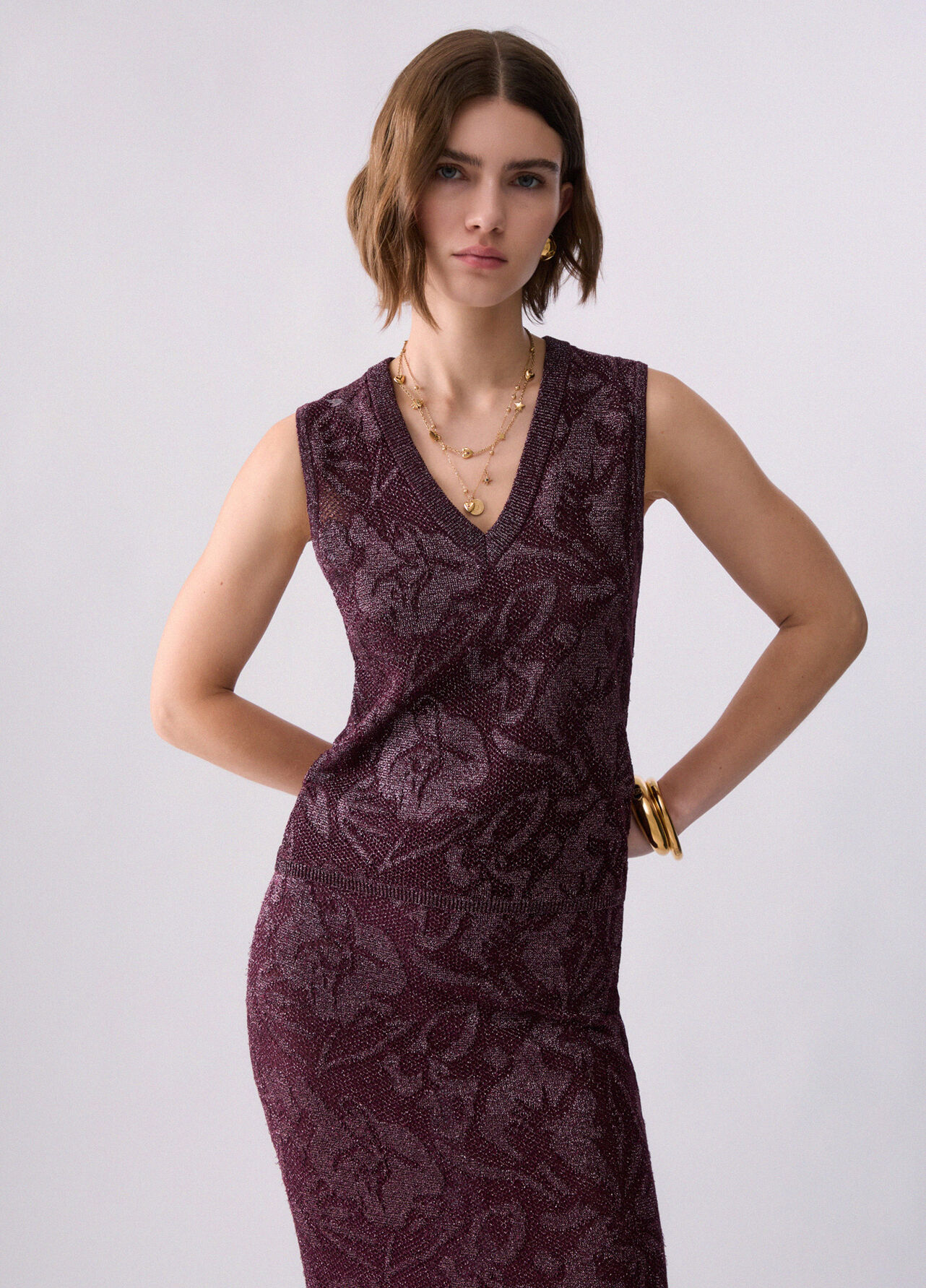Top in pizzo lamé - AUBERGINE