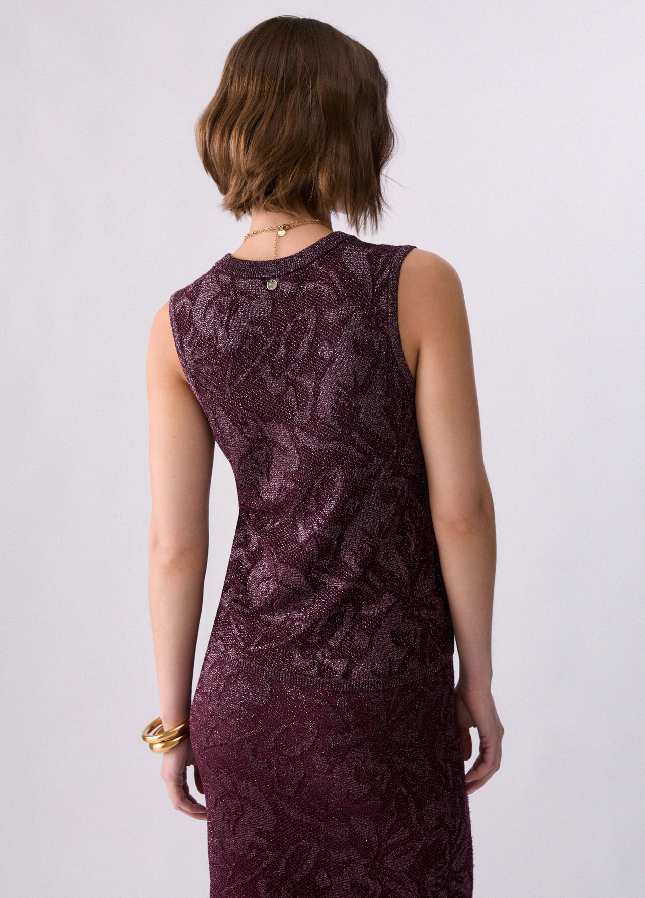 Top in pizzo lamé - AUBERGINE