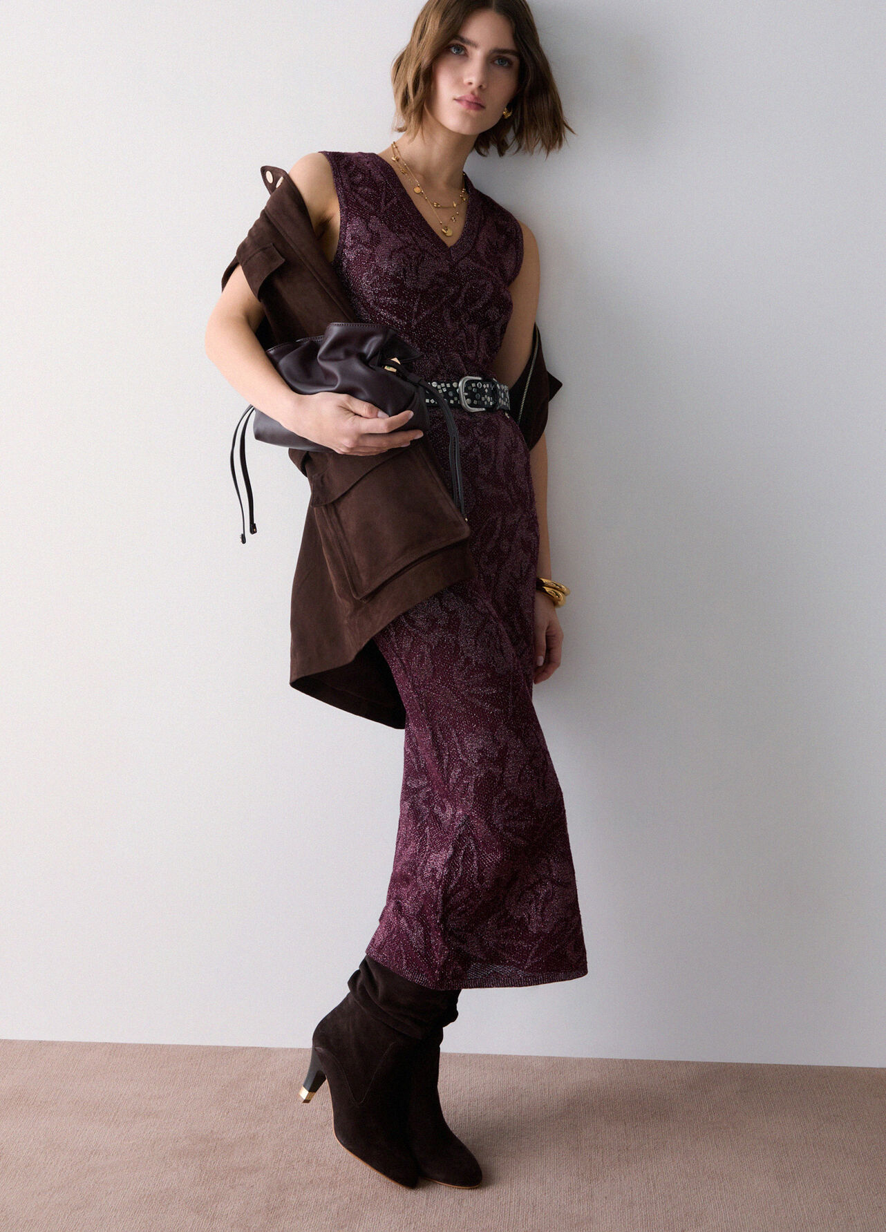 Top in pizzo lamé - AUBERGINE