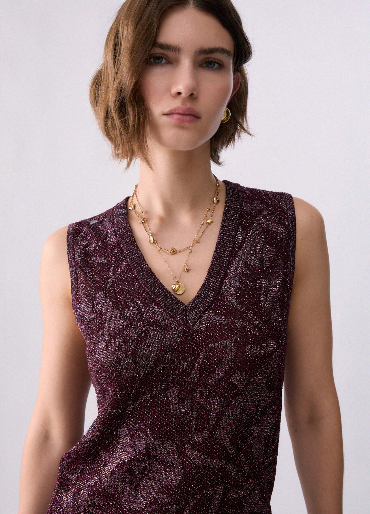 Top in pizzo lamé - AUBERGINE