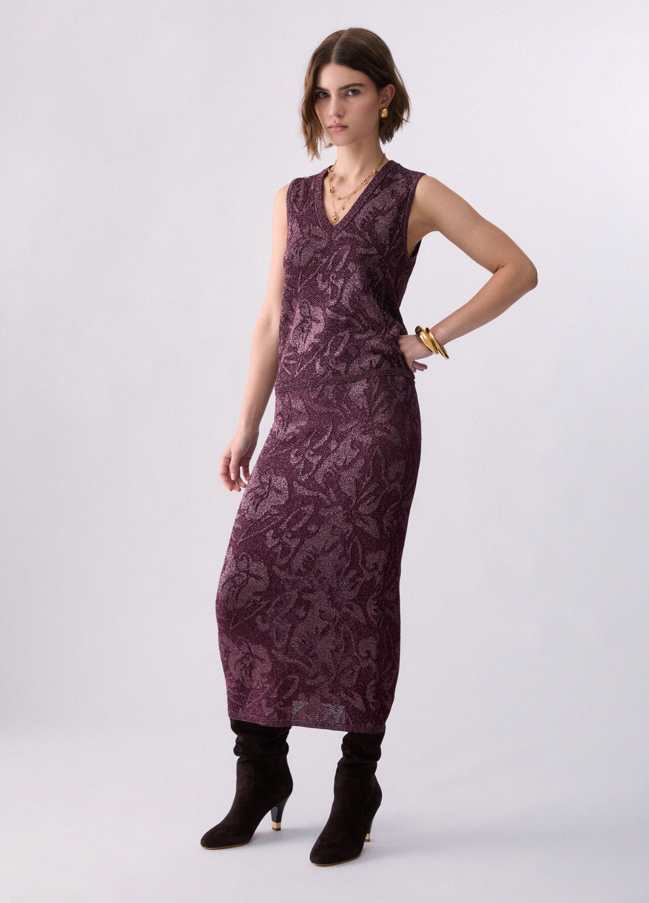 Top in pizzo lamé - AUBERGINE