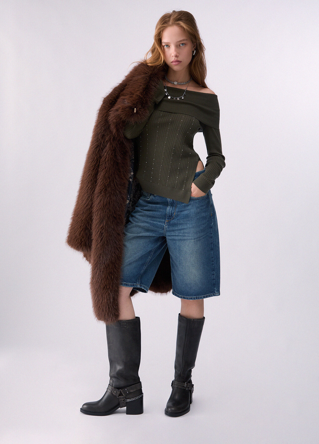 Maglia in lana con scollo bardot - GREEN