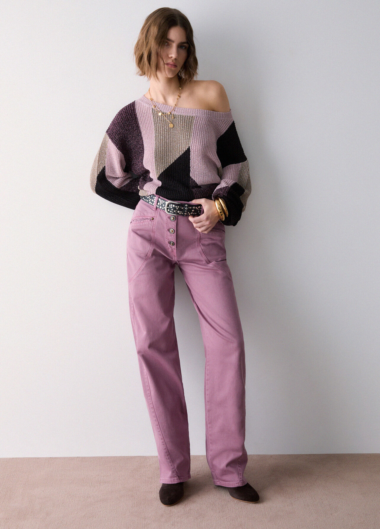 Pantaloni baggy a vita bassa - PINK