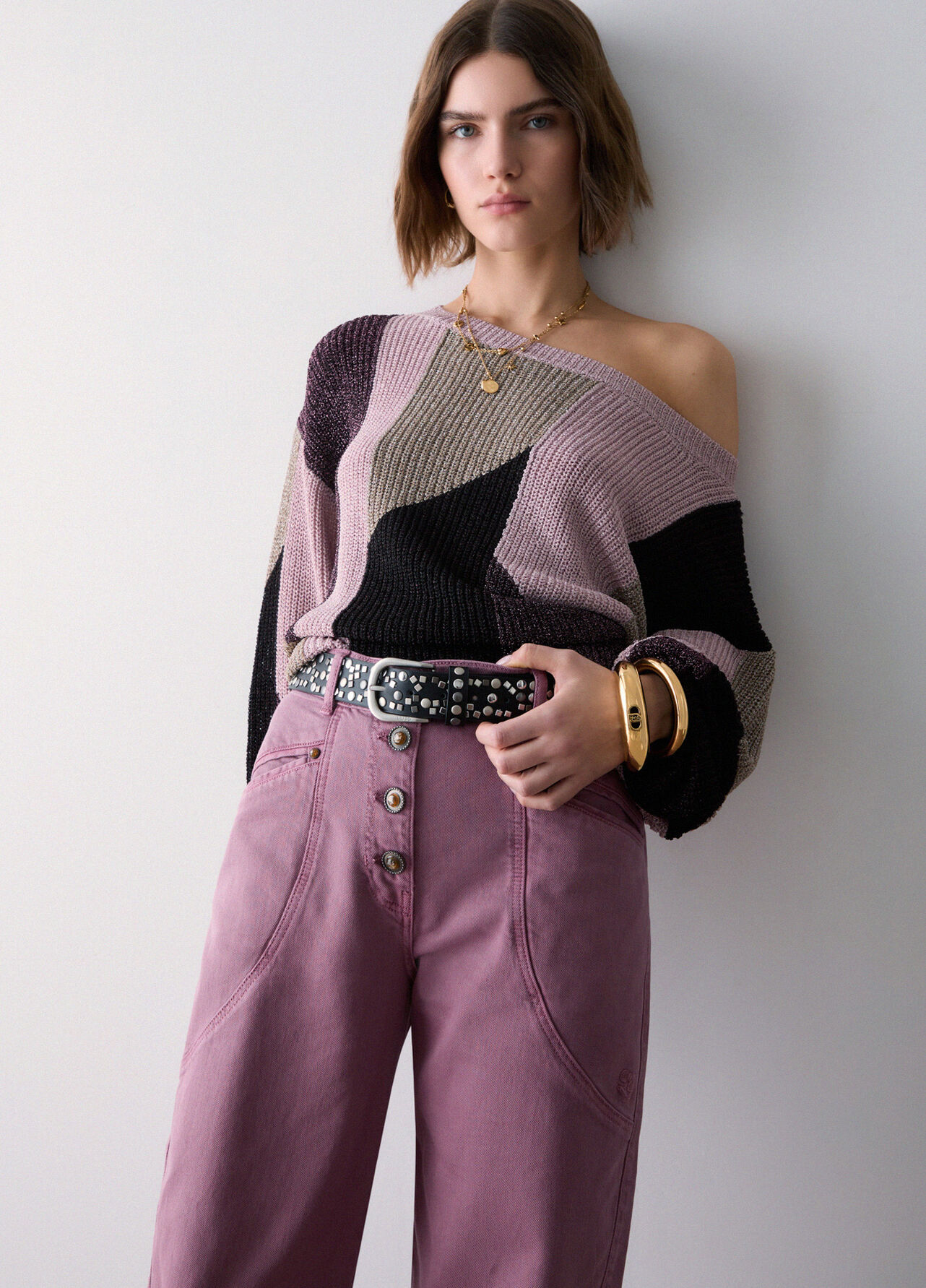 Pantaloni baggy a vita bassa - PINK