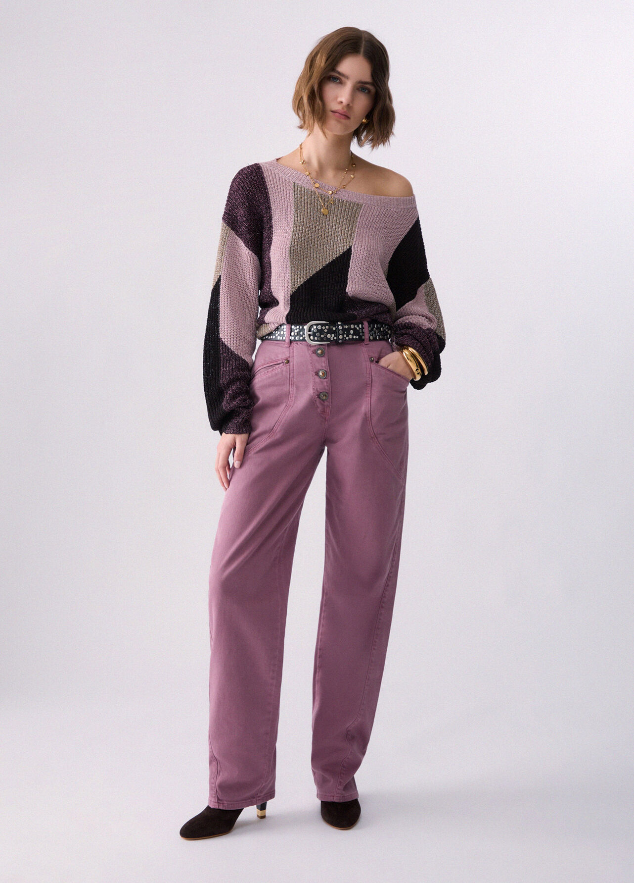 Pantaloni baggy a vita bassa - PINK