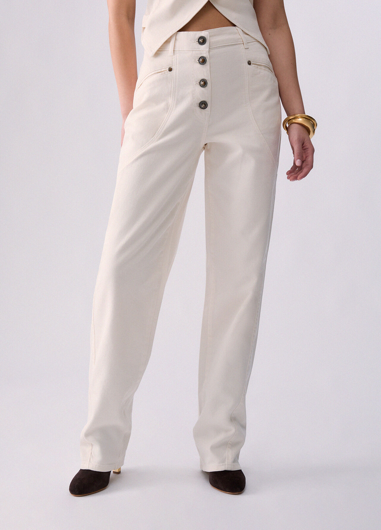 Pantaloni baggy a vita bassa - WHITE