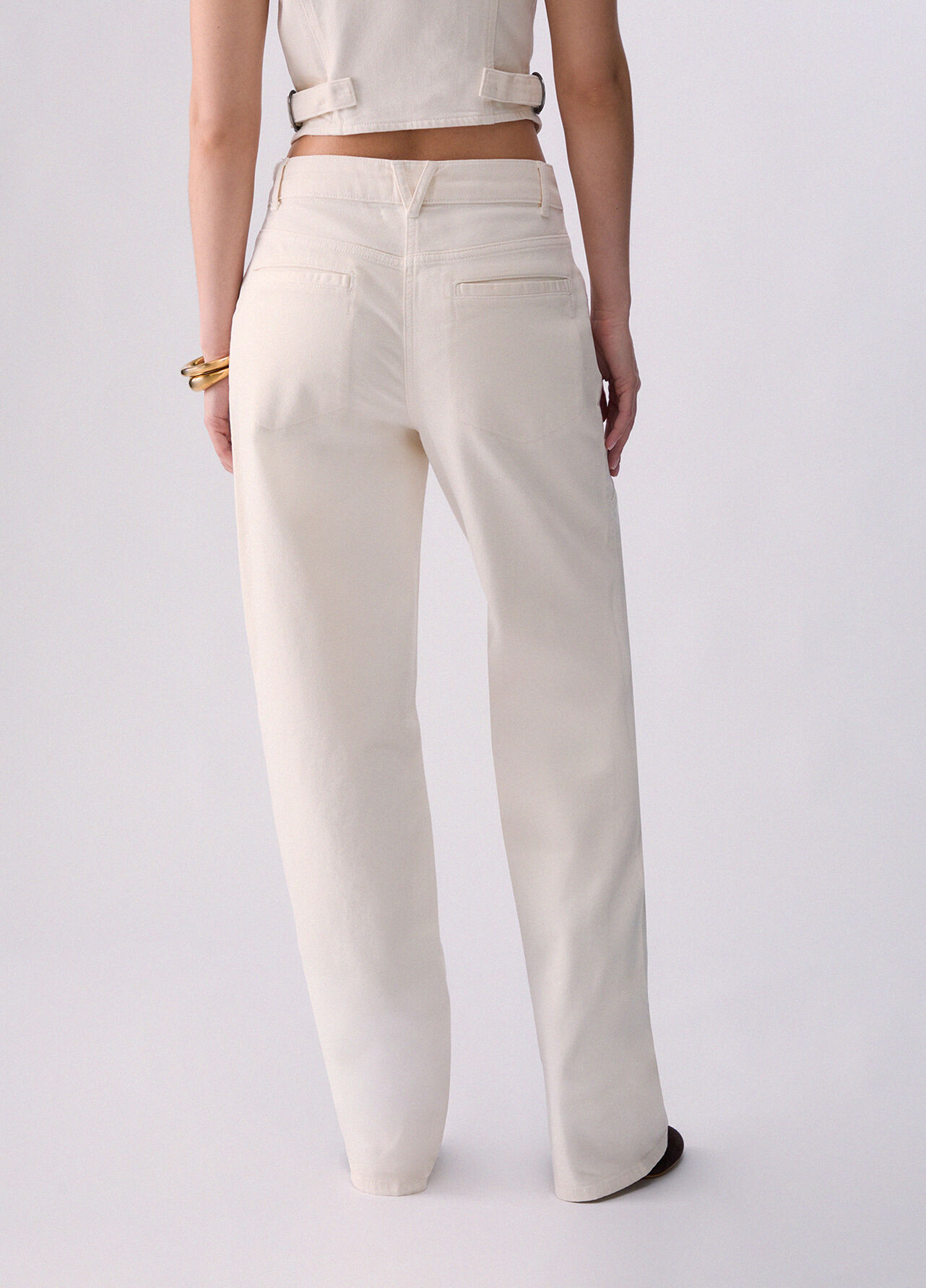 Pantaloni baggy a vita bassa - WHITE
