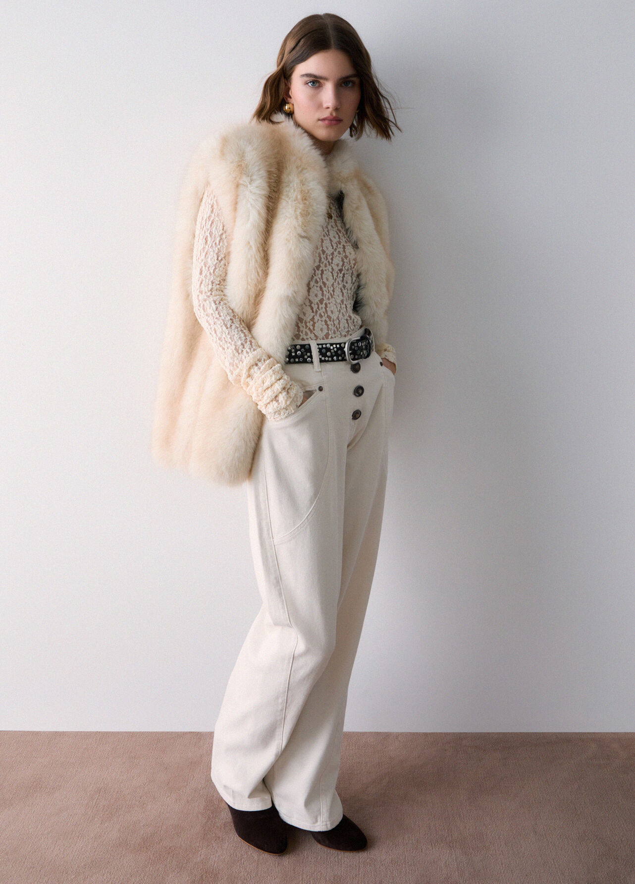 Pantaloni baggy a vita bassa - WHITE