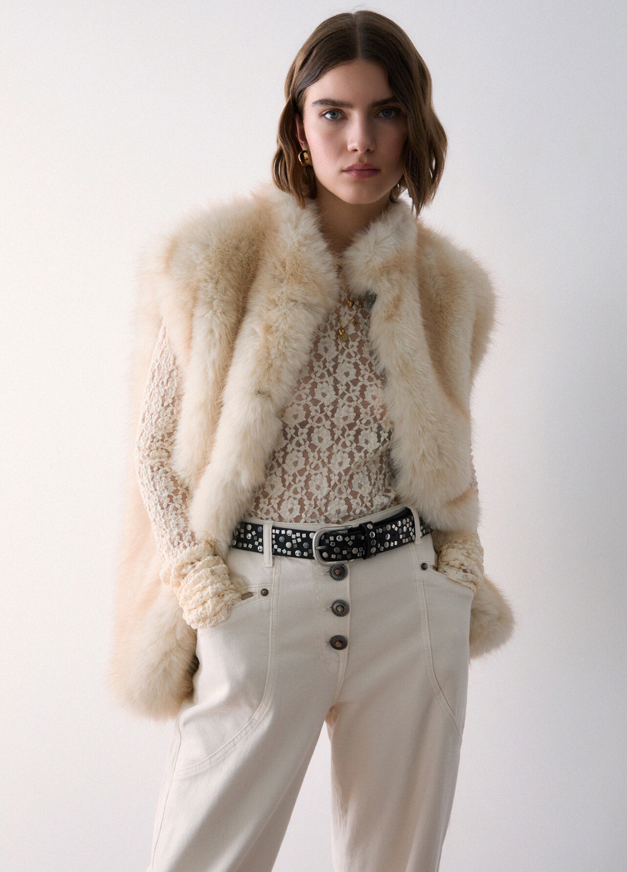 Pantaloni baggy a vita bassa - WHITE