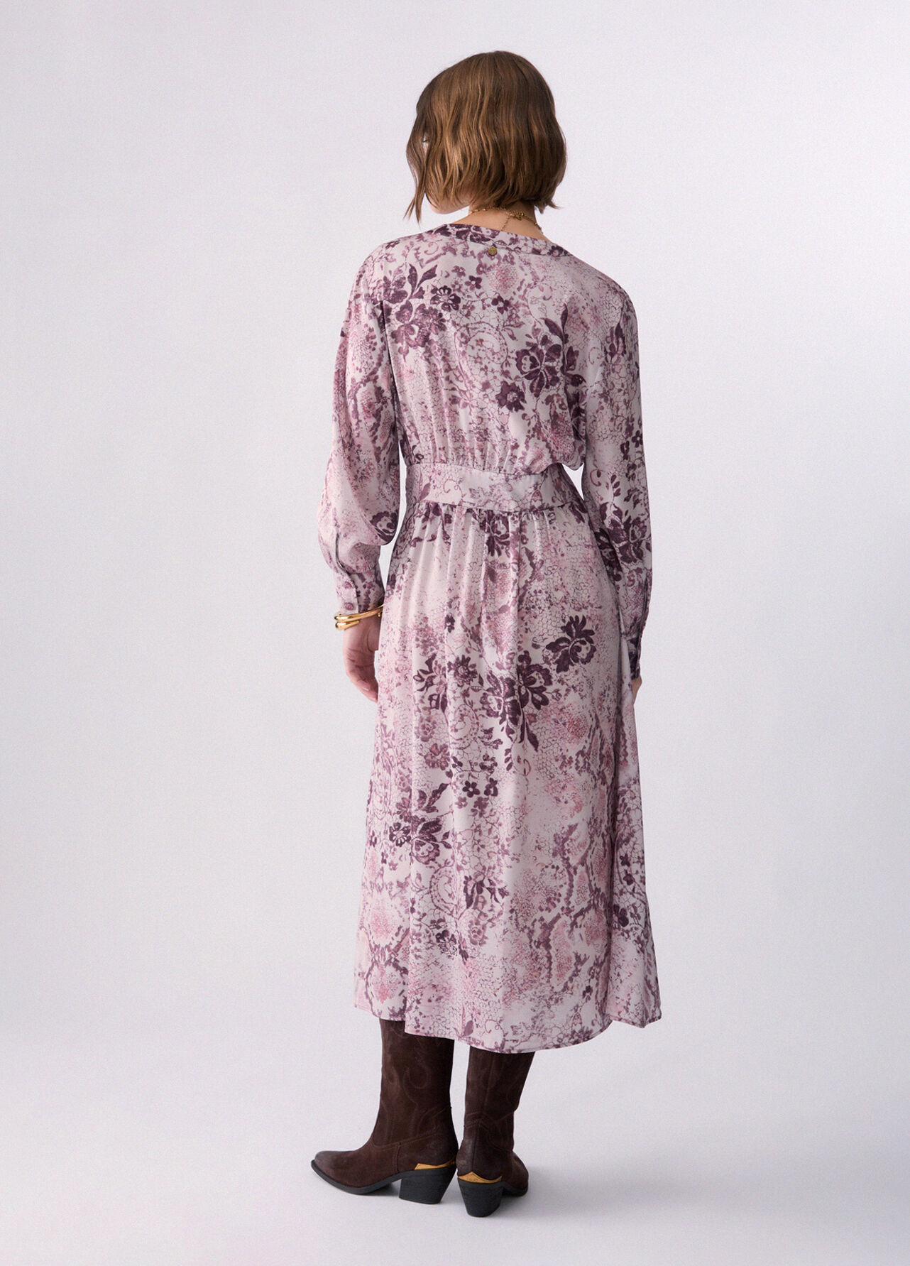 Abito midi in twill stampato - PINK