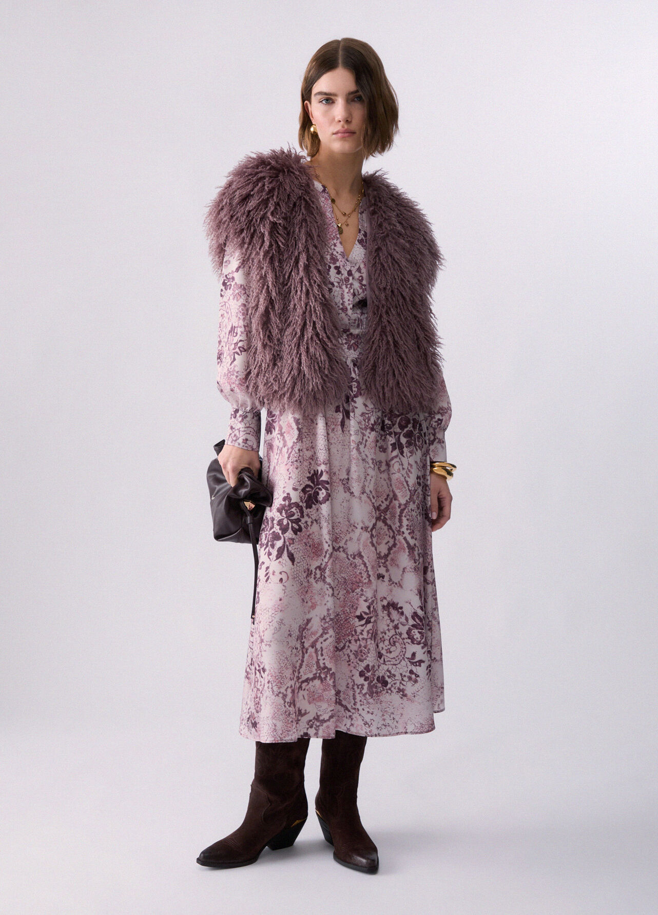 Abito midi in twill stampato - PINK
