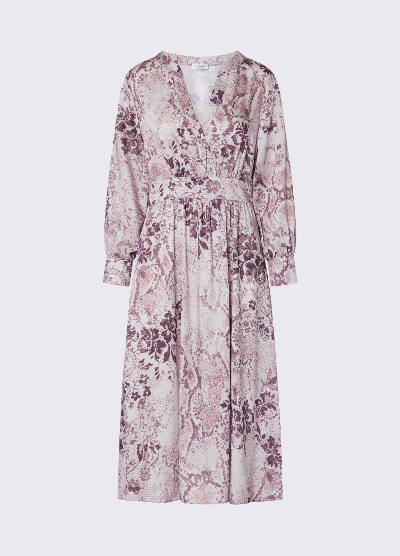 Abito midi in twill stampato - PINK