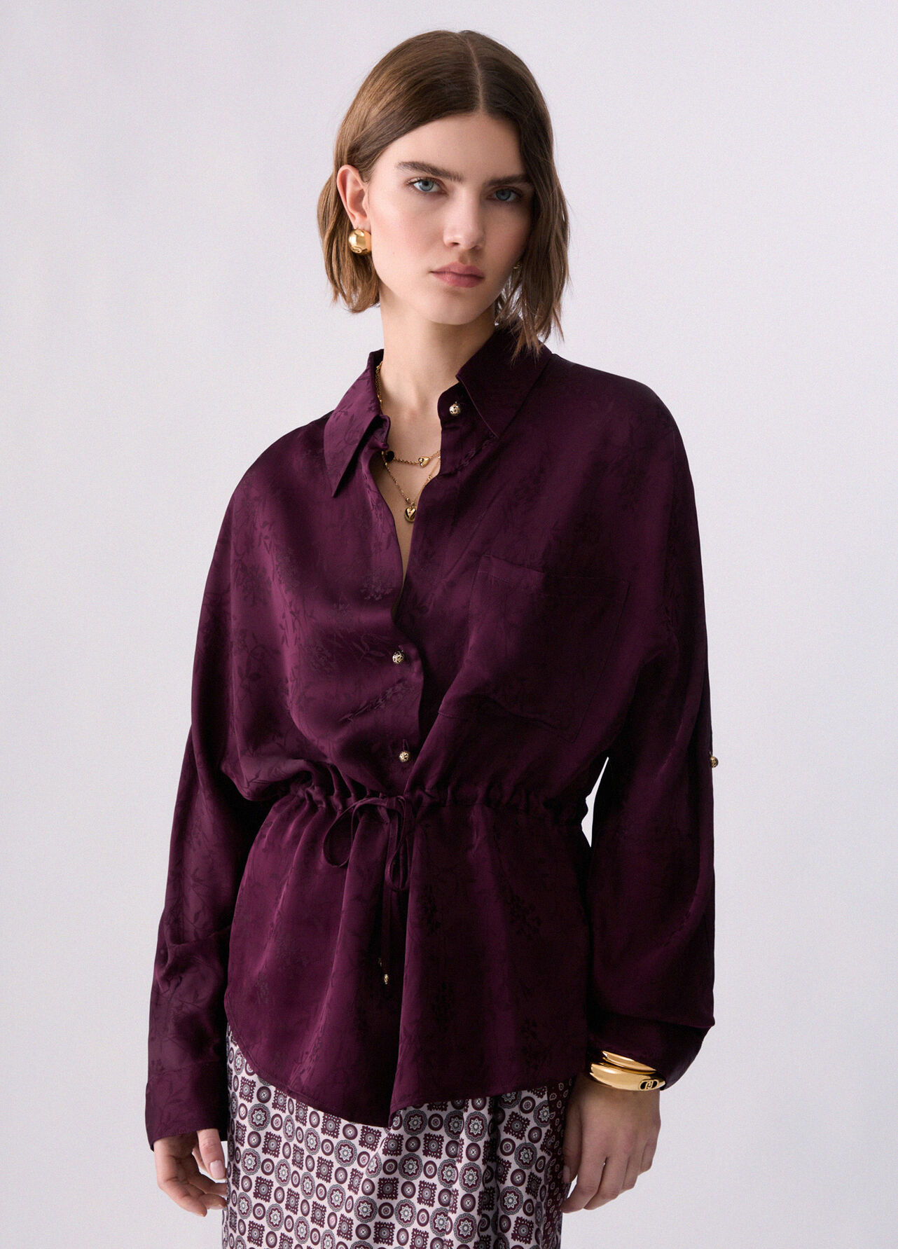 Camicia in raso jacquard - AUBERGINE