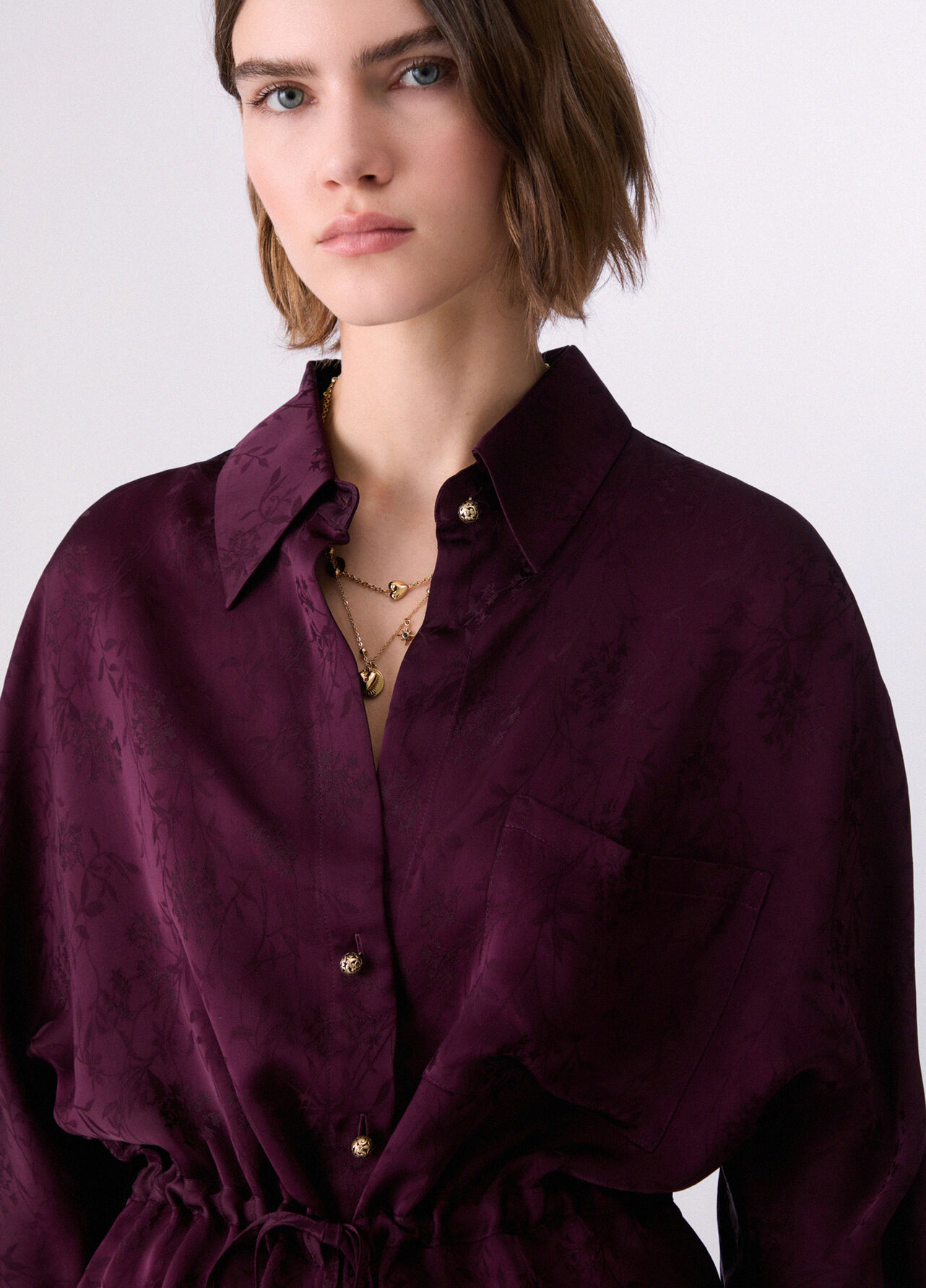 Camicia in raso jacquard - AUBERGINE