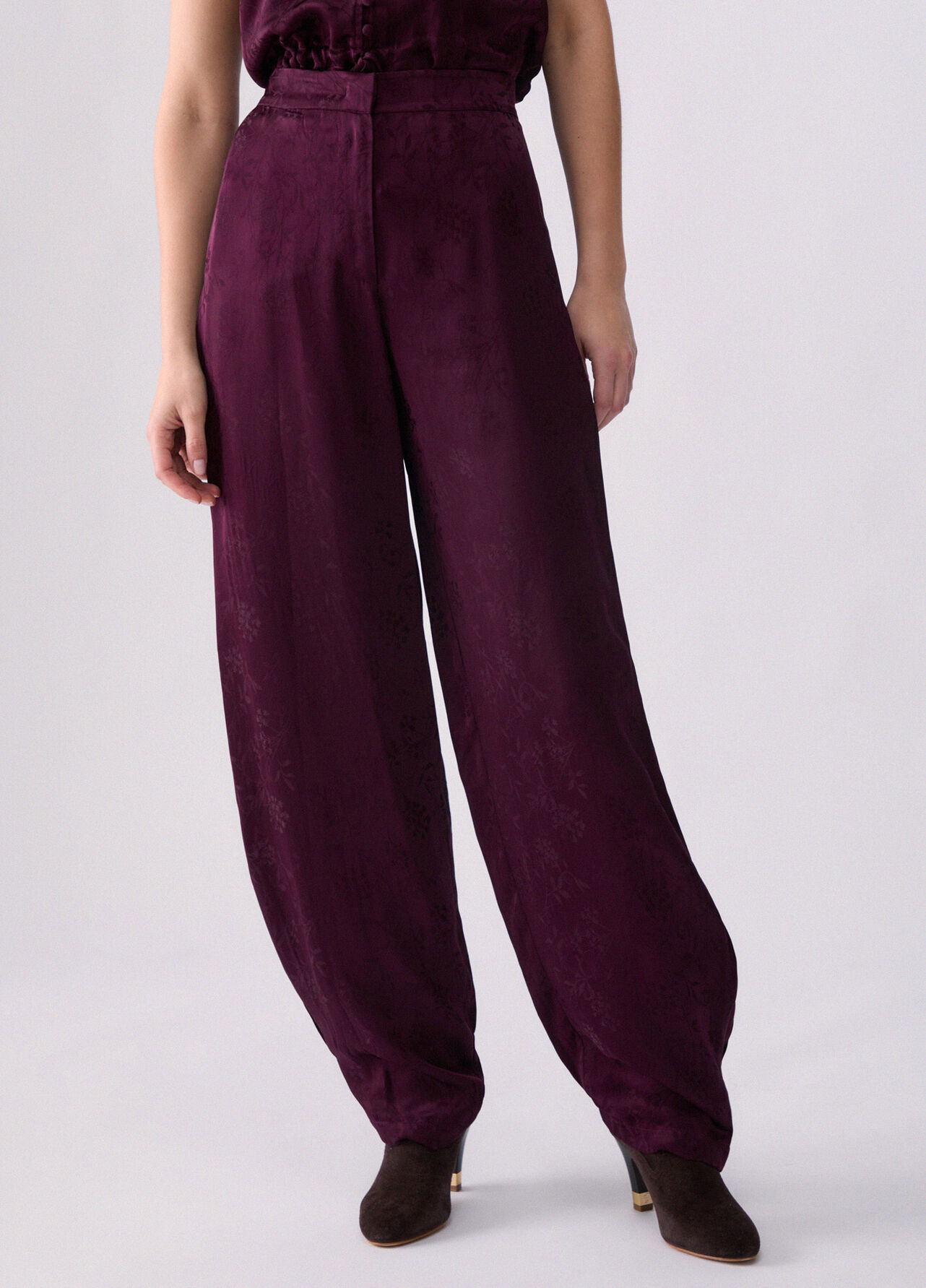 Pantaloni balloon in raso jacquard - AUBERGINE