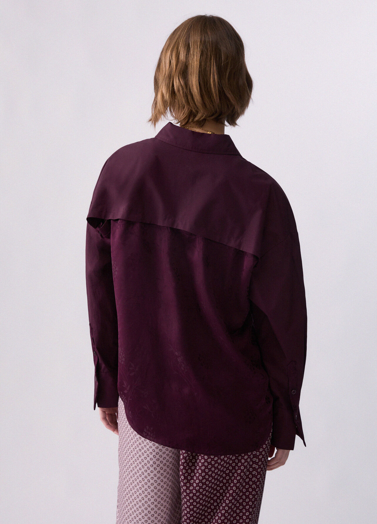 Camicia con inserto in raso jacquard - AUBERGINE
