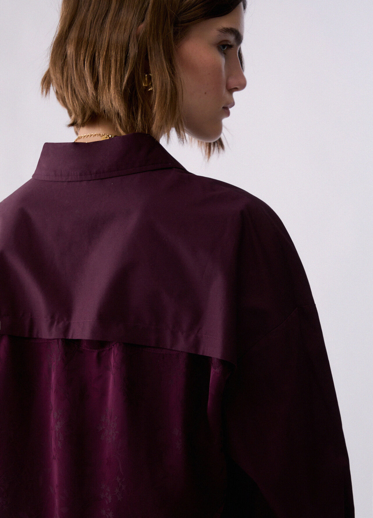 Camicia con inserto in raso jacquard - AUBERGINE