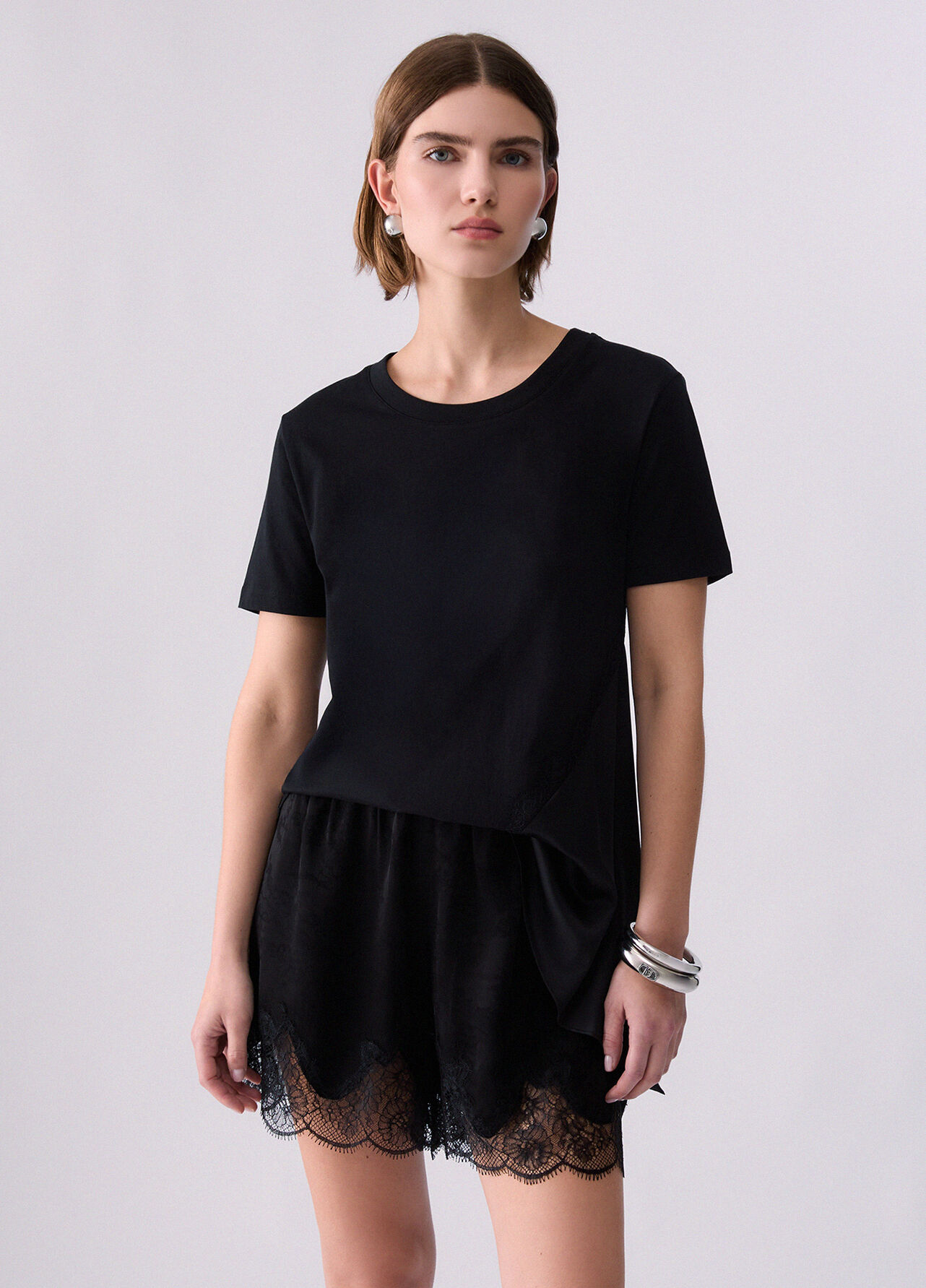 T-shirt bimateriale - BLACK
